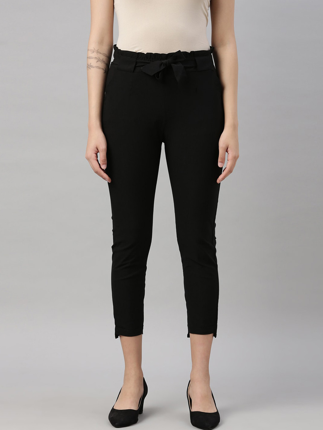 

GOLDSTROMS Women Black Slim Fit Cotton Peg Trousers