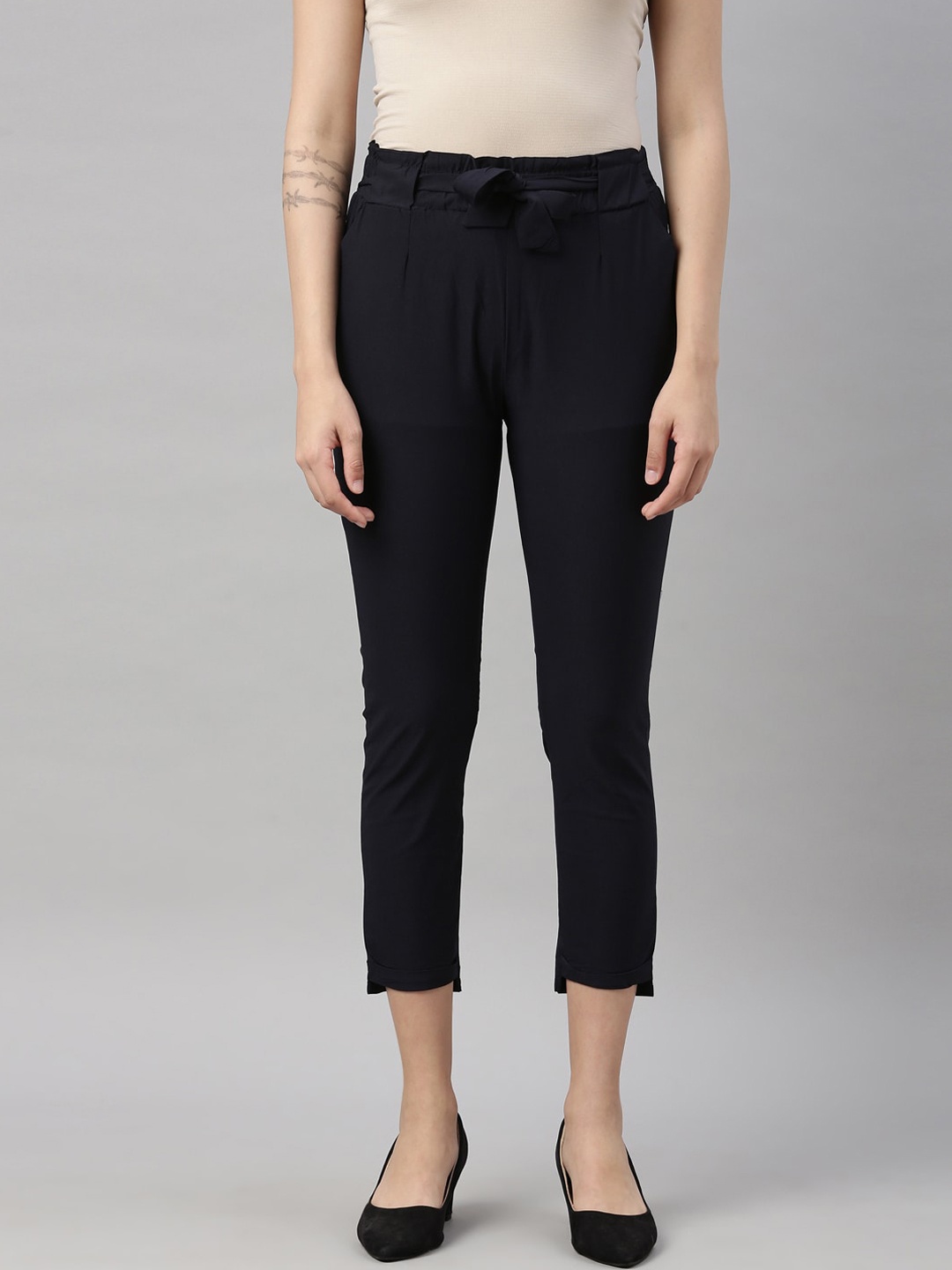 

GOLDSTROMS Women Navy Blue Slim Fit Peg Trousers