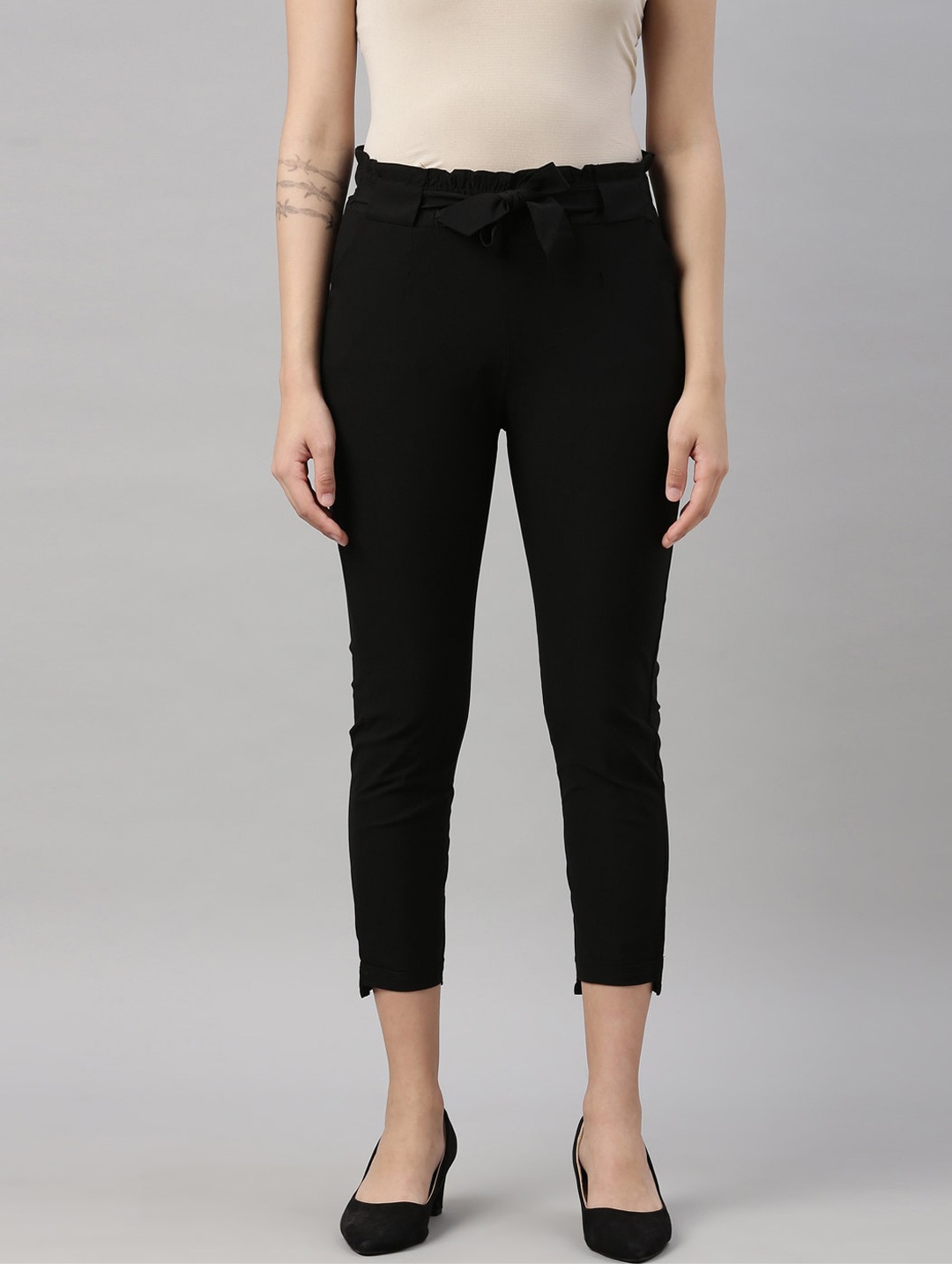 

GOLDSTROMS Women Black Slim Fit Cotton Peg Trousers