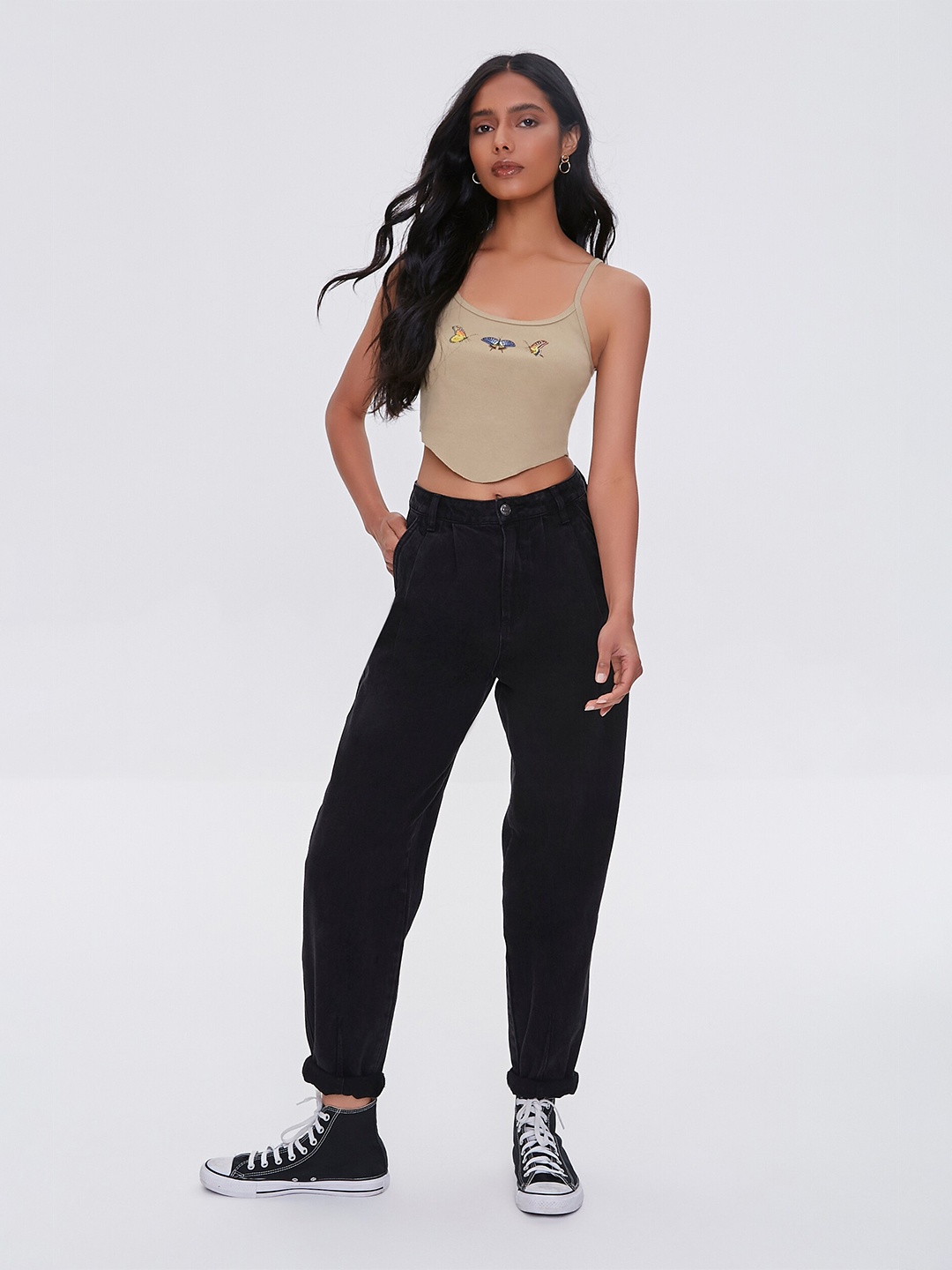 

FOREVER 21 Olive Green Asymmetric Crop Tank Top