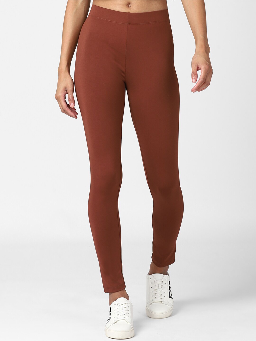 

FOREVER 21 Women Brown Solid Ankle-Length Leggings