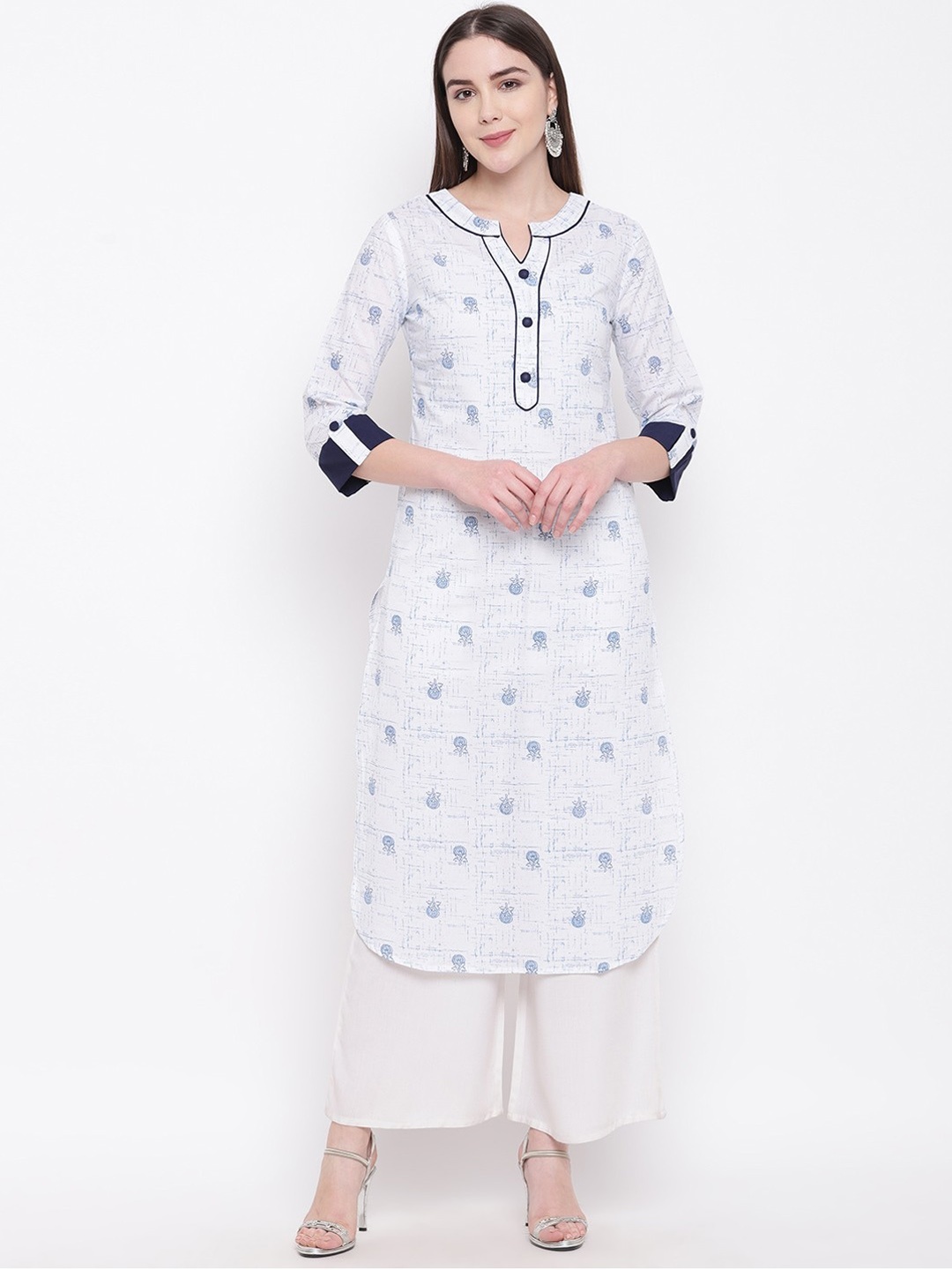 

RIVI Women White Floral Printed Cotton Kurta