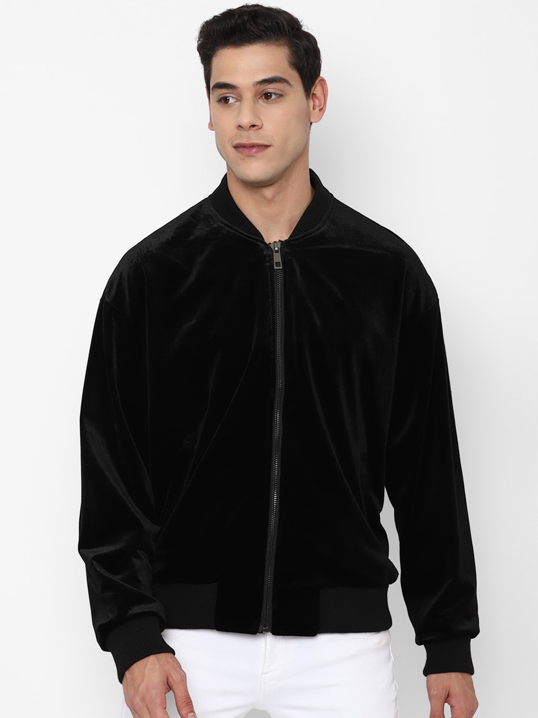 

FOREVER 21 Men Black Solid Bomber Jacket
