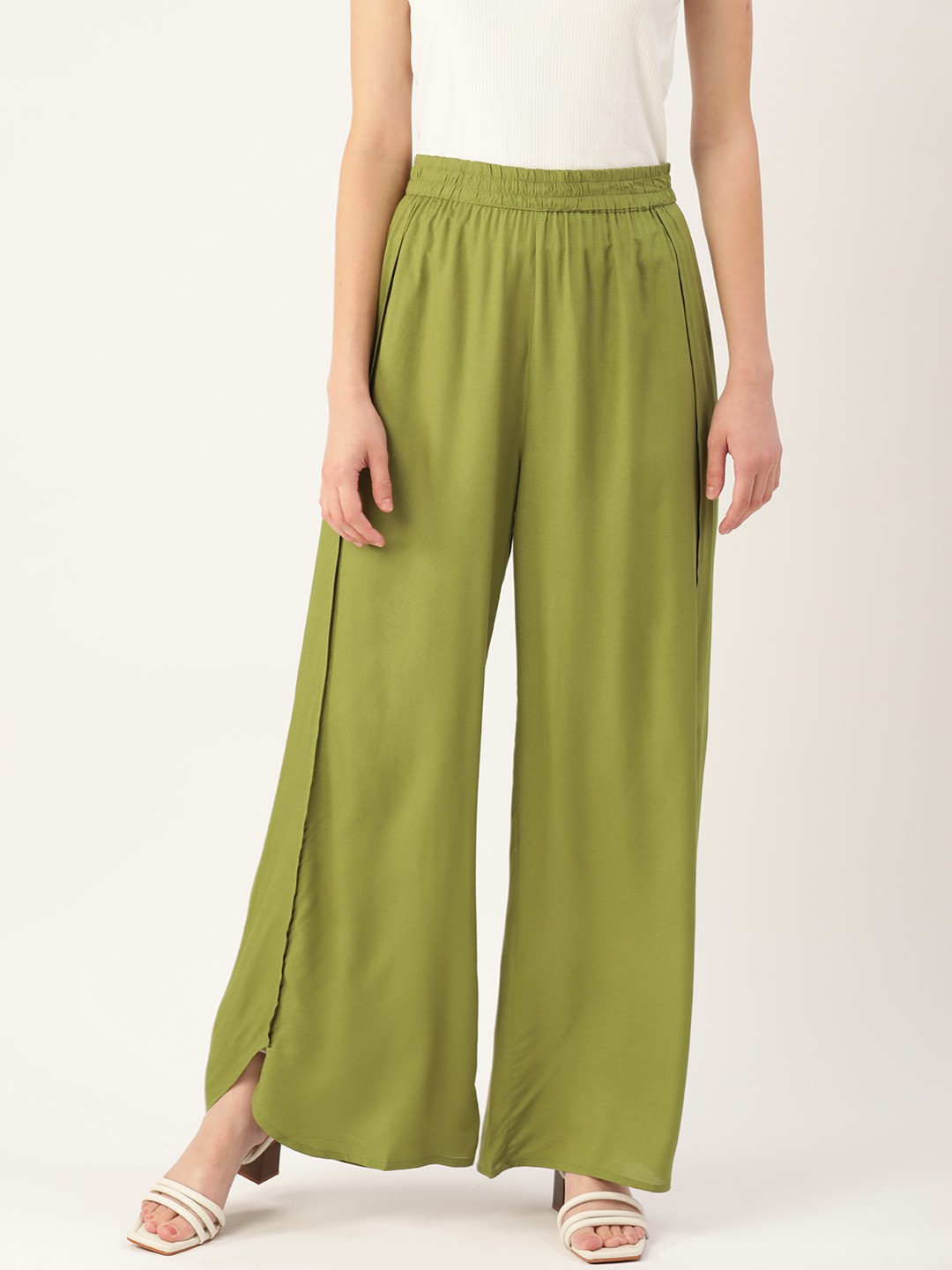 

DressBerry Women Green Solid Parallel Trousers