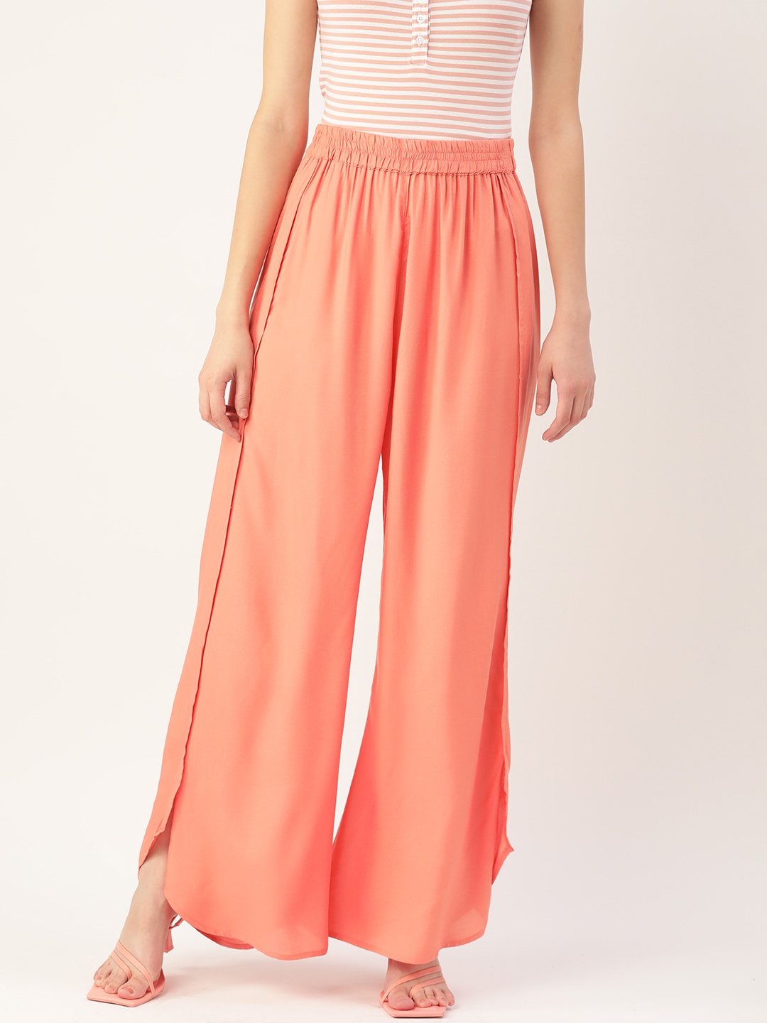 

DressBerry Women Peach-Coloured Solid Parallel Trousers