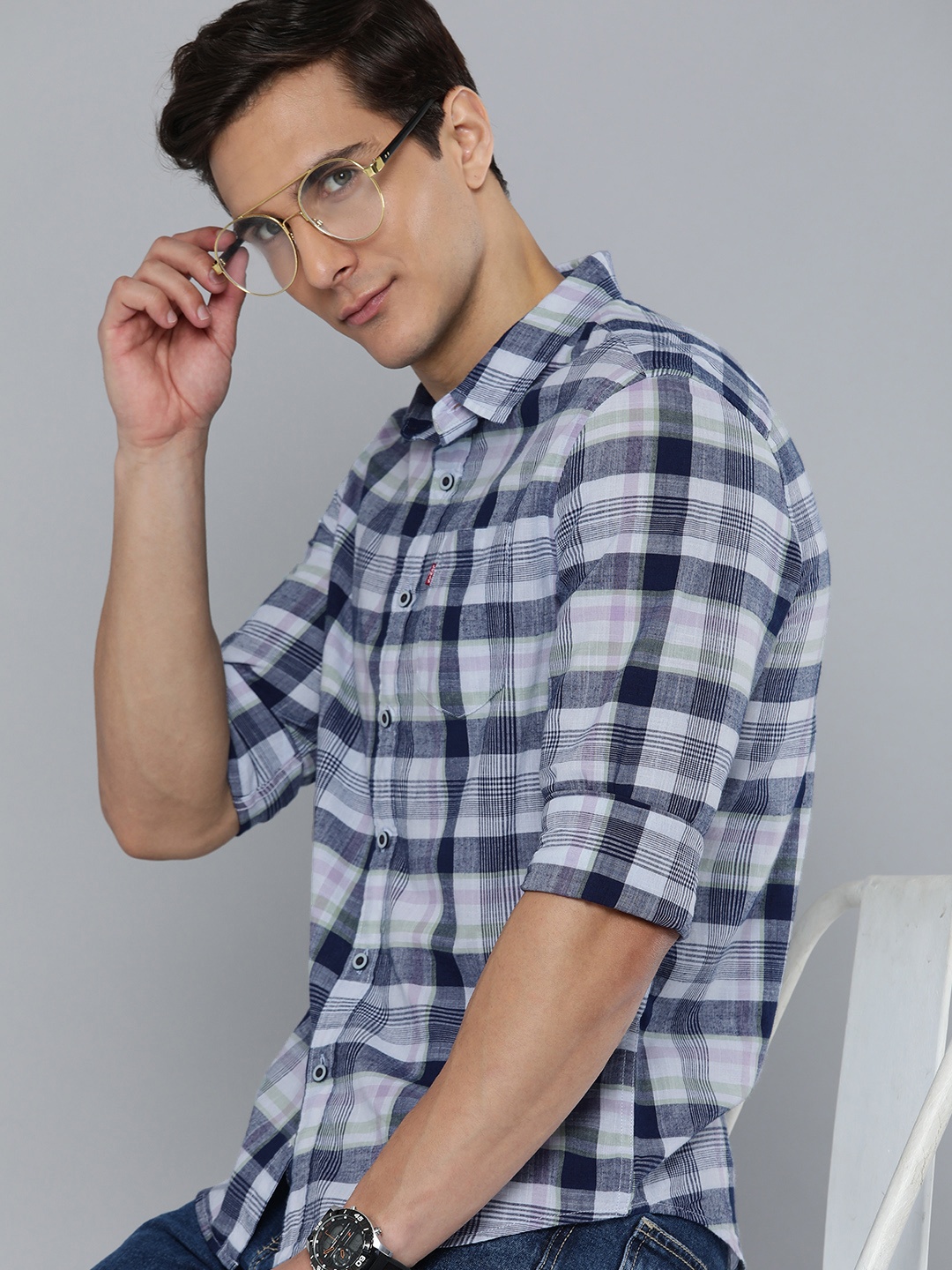 

Levis Men Blue Checked Slim Fit Pure Cotton Casual Shirt