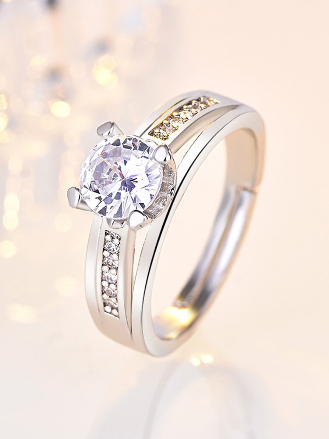 

Shining Diva Fashion Platinum-Plated White CZ-Studded Adjustable Finger Ring, Silver