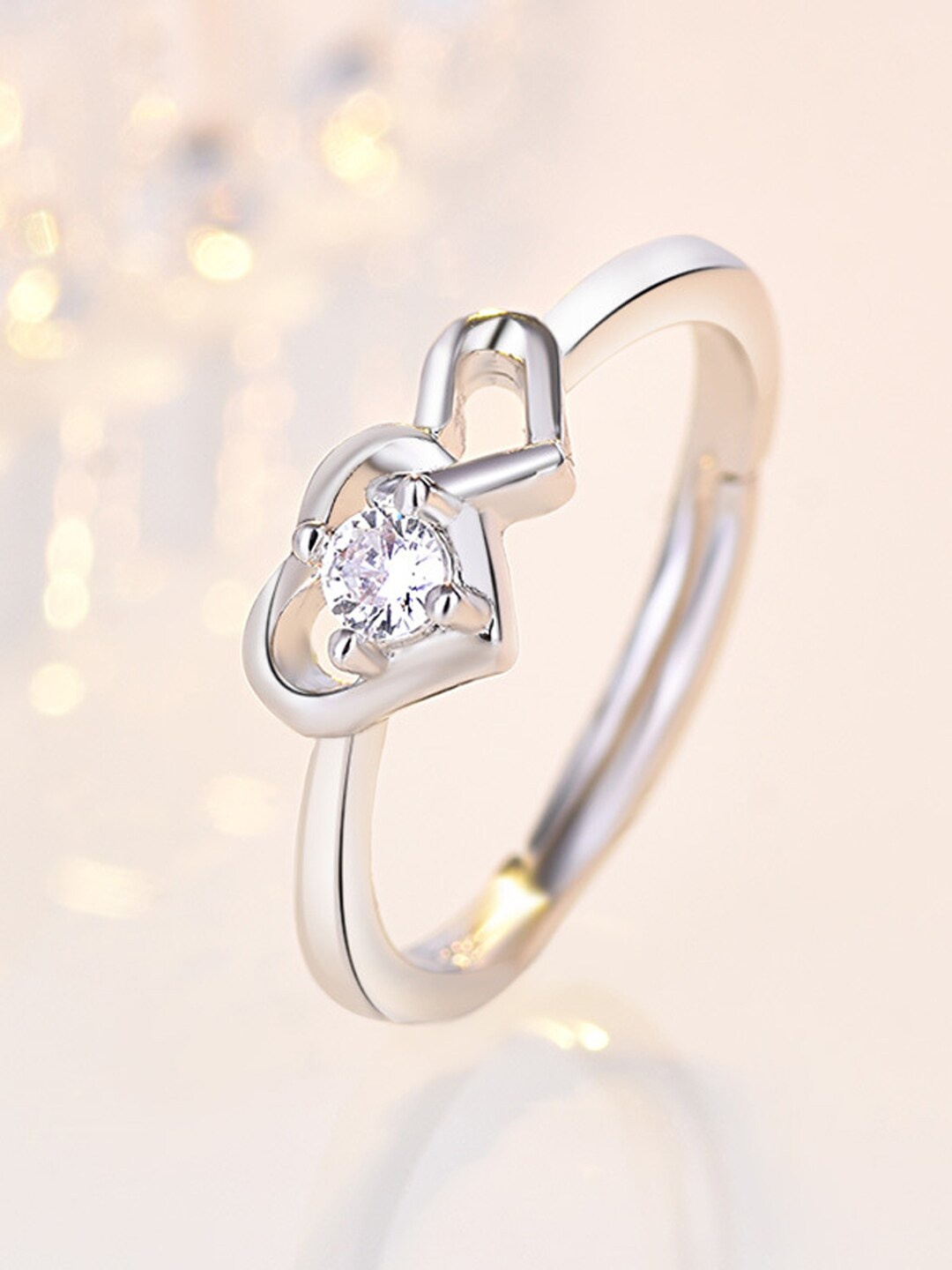 

Shining Diva Fashion Platinum-Plated White CZ-Studded Adjustable Heart Shaped Finger Ring, Silver