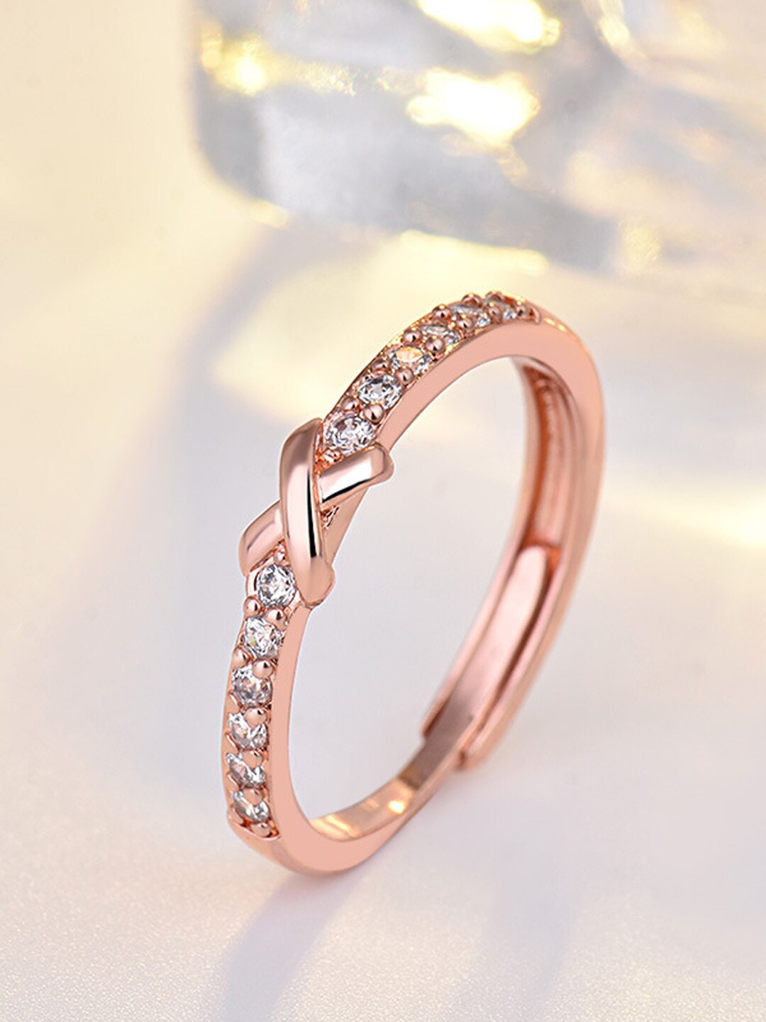 

Shining Diva Fashion Women Rose Gold-Plated White CZ-Studded Adjustable Finger Ring
