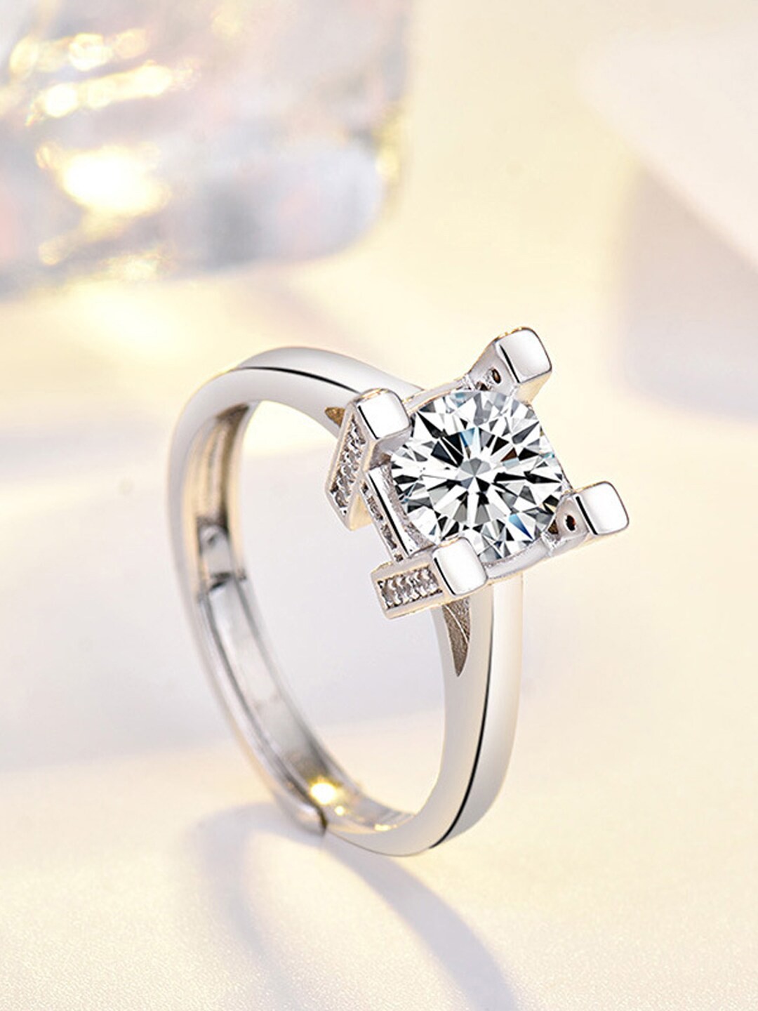

Shining Diva Fashion Platinum-Plated White CZ-Studded Adjustable Finger Ring, Silver