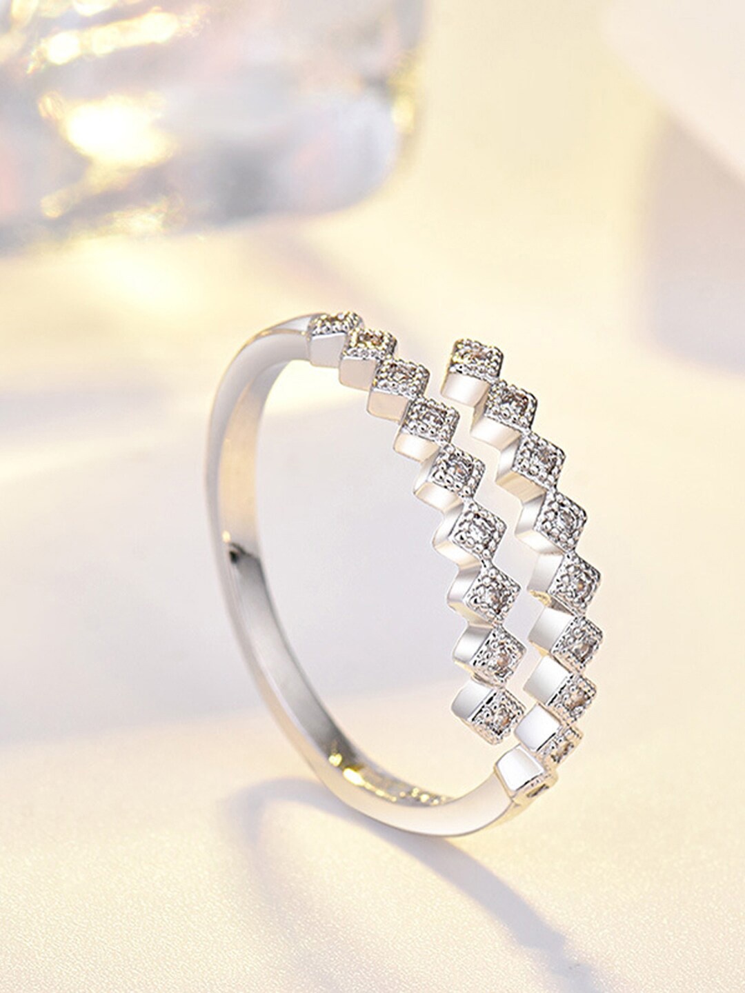 

Shining Diva Fashion Platinum-Plated White CZ-Studded Adjustable Finger Ring, Silver