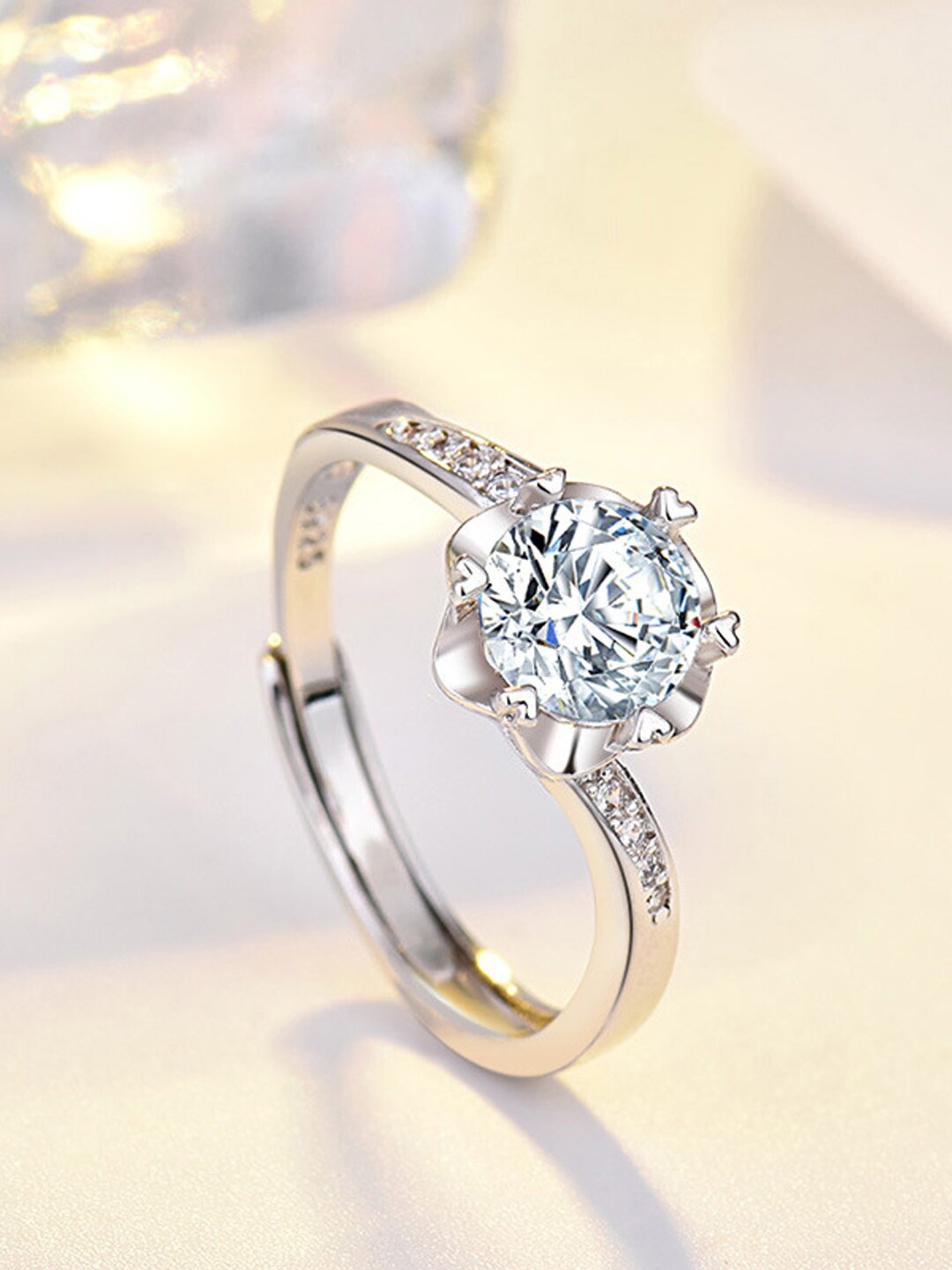 

Shining Diva Fashion Platinum-Plated White CZ-Studded Adjustable Finger Ring, Silver