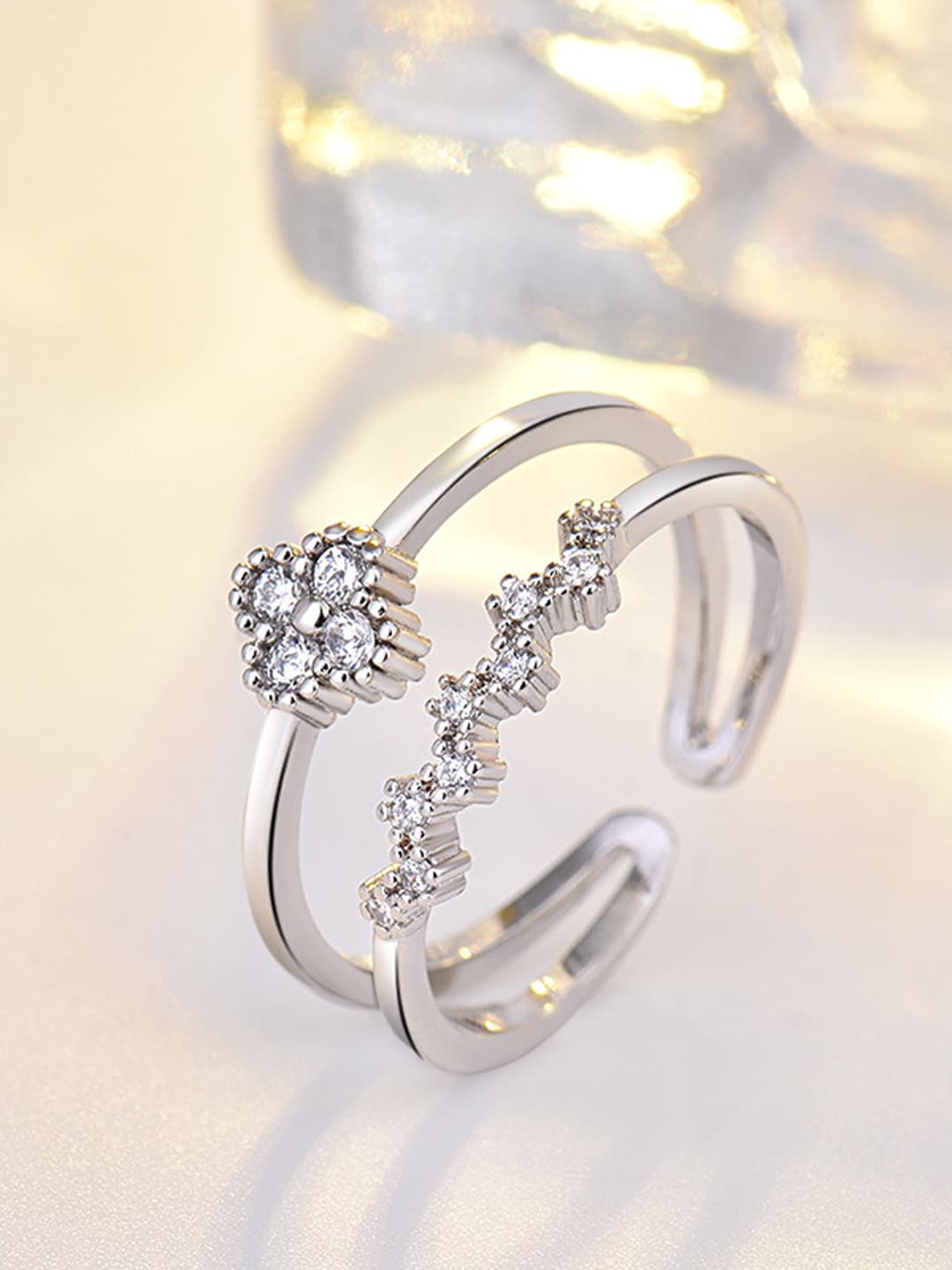 

Shining Diva Fashion Platinum-Plated Silver-Toned White CZ-Studded Adjustable Finger Rings