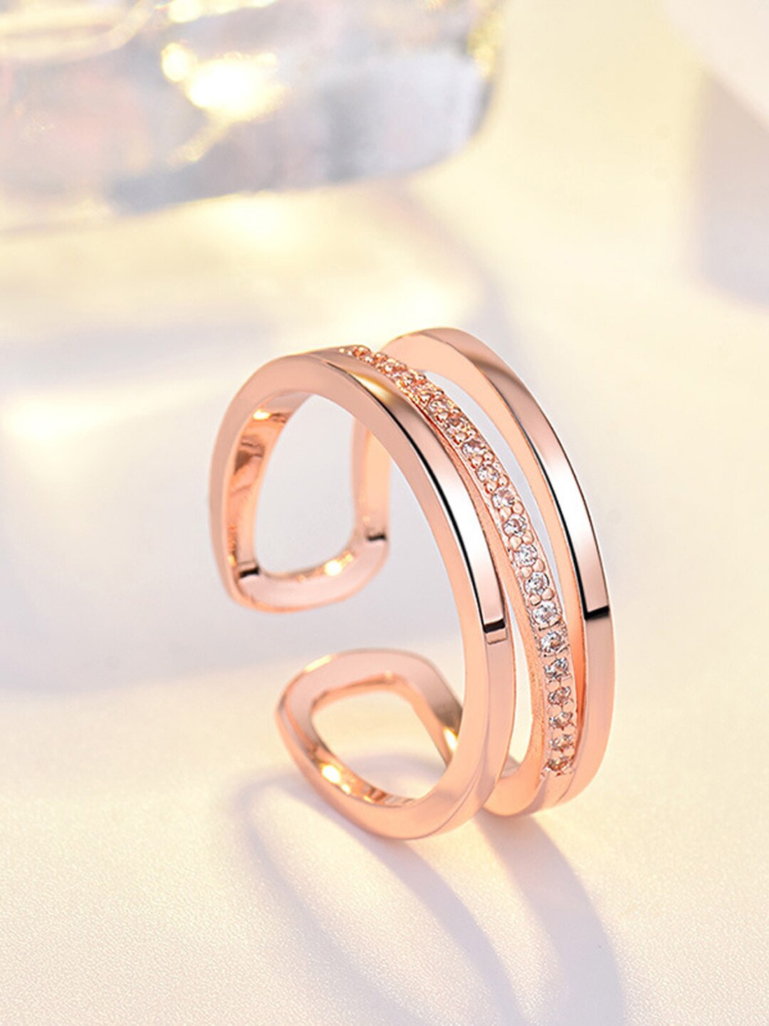 

Shining Diva Fashion Rose Gold-Plated White CZ-Studded Adjustable Finger Ring