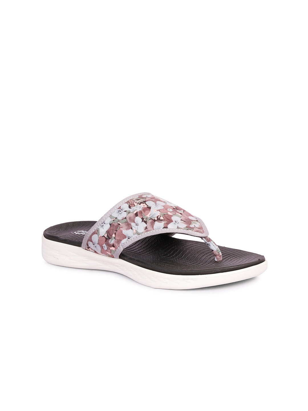 

SKORA Women Brown & Grey Floral Printed Thong Flip-Flops