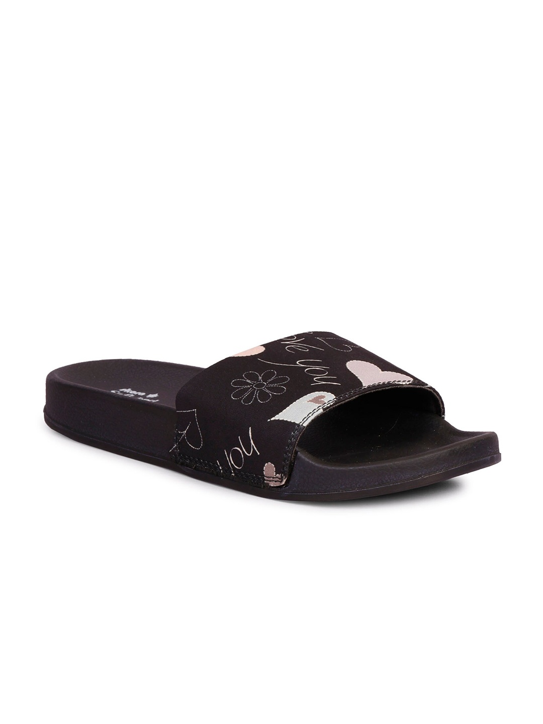 

SKORA Women Black & Pink Printed Sliders