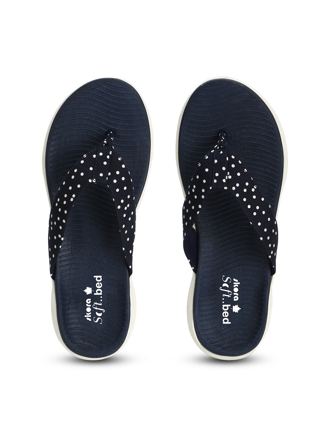 

SKORA Women Navy Blue & White Polka Dots Printed Thong Flip-Flops