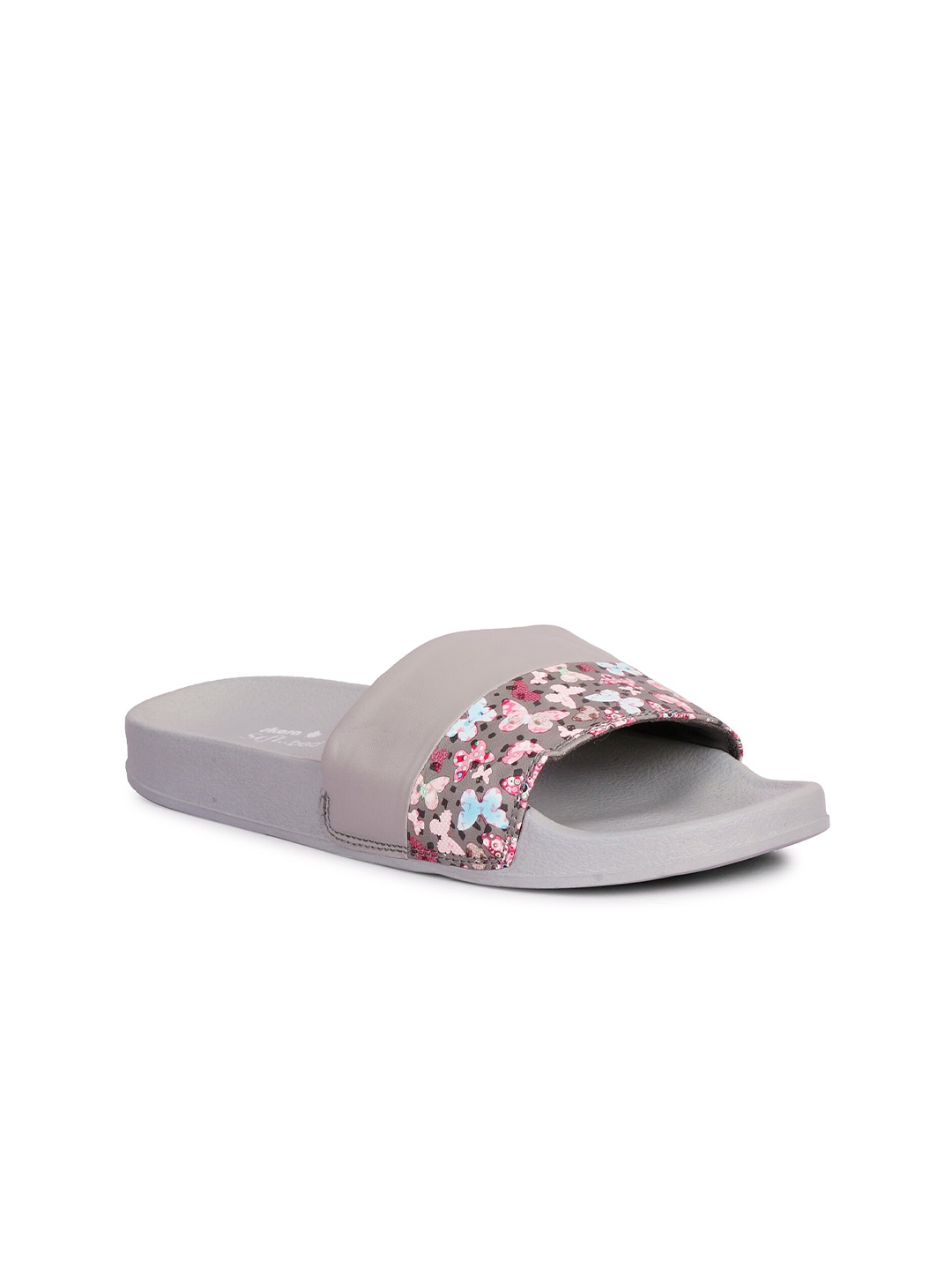 

SKORA Women Grey & Pink Printed Sliders