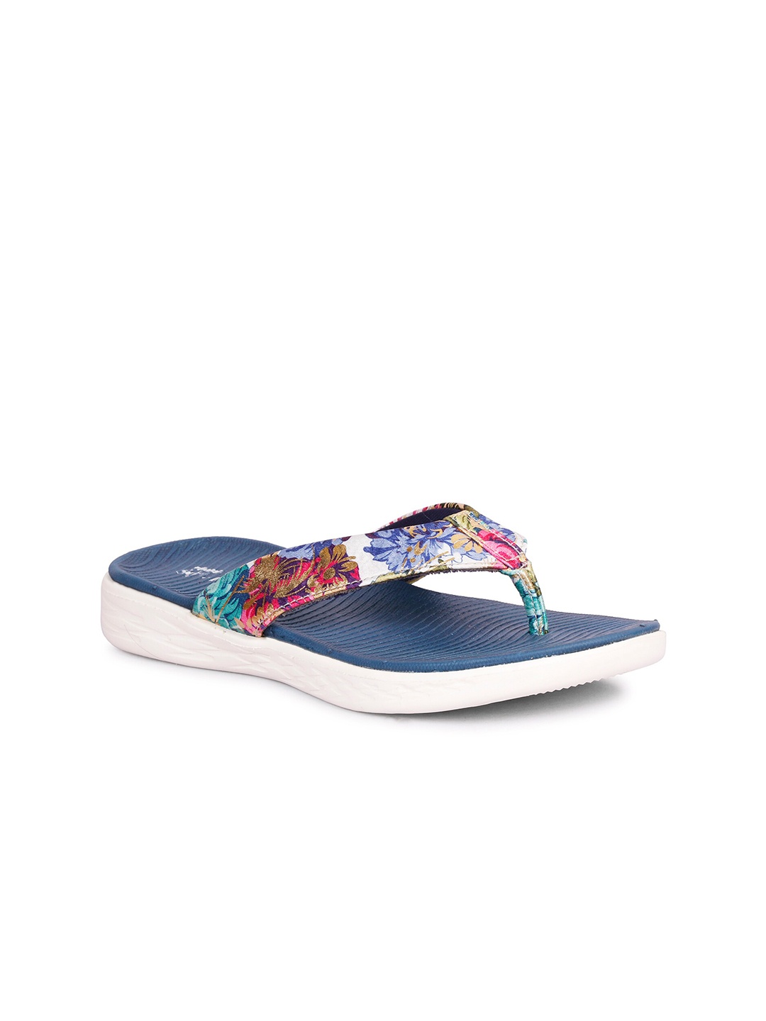 

SKORA Women Blue & Pink Printed Thong Flip-Flops