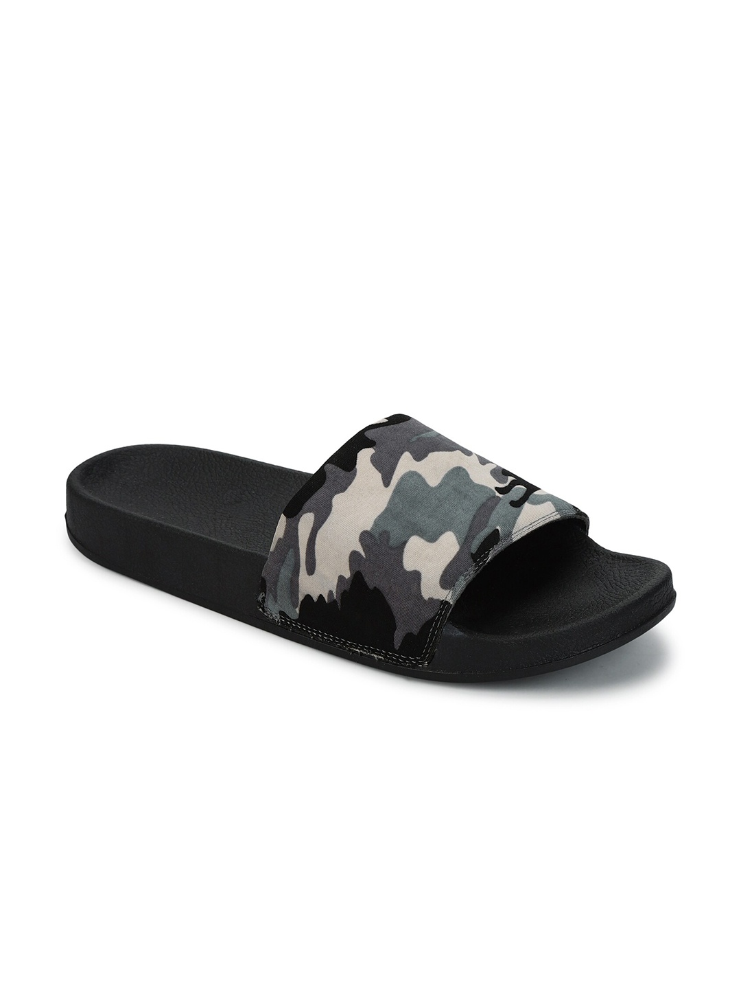 

SKORA Women Grey & Black Printed Sliders