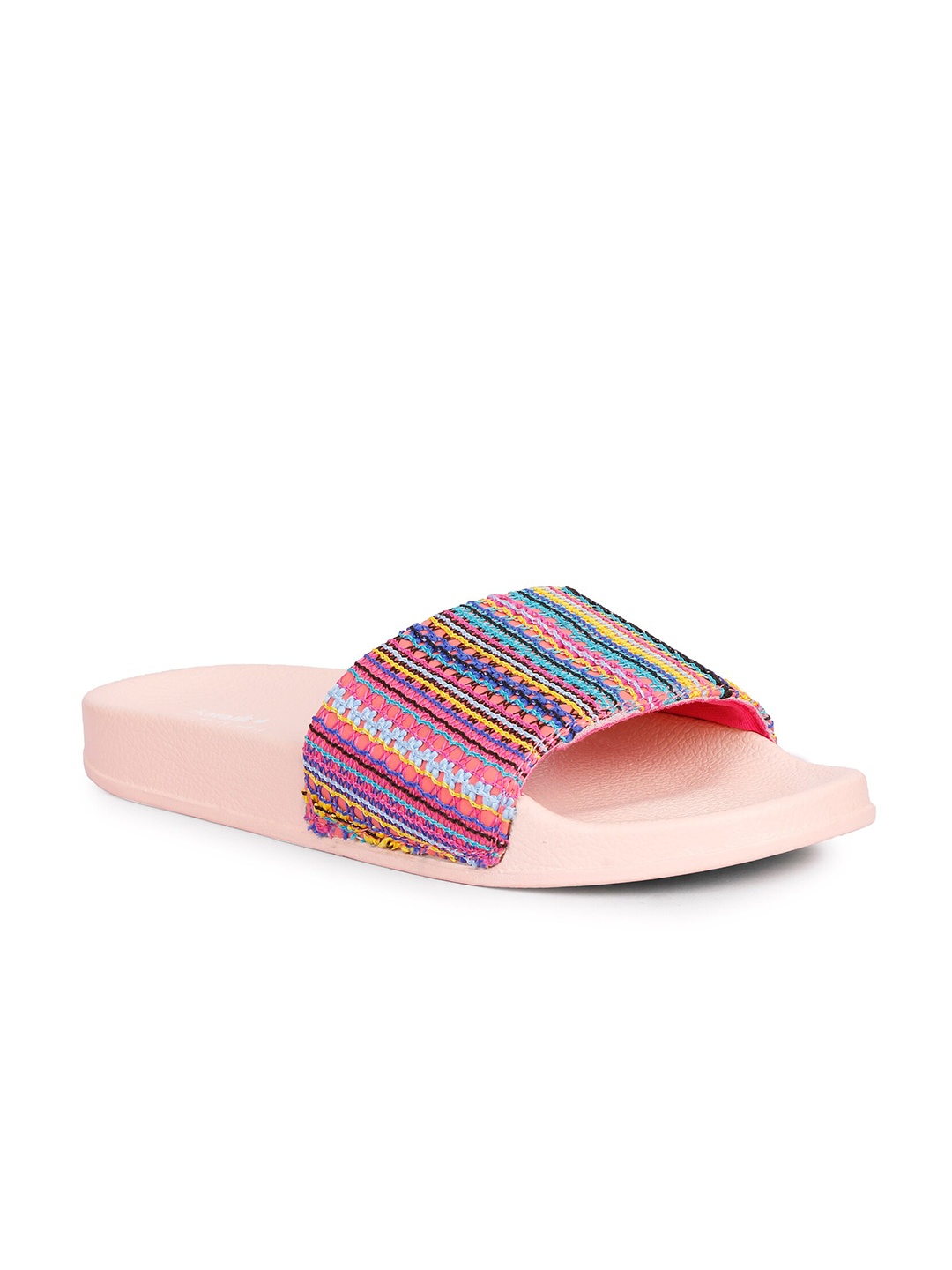 

SKORA Women Pink & Yellow Sliders