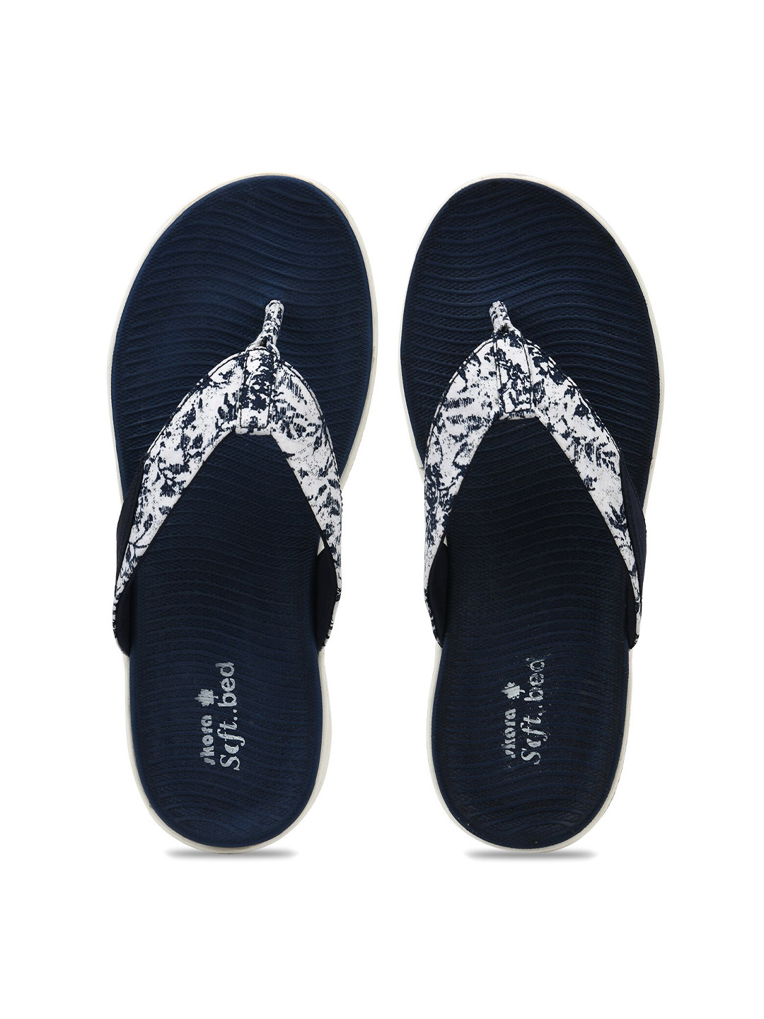 

SKORA Women Navy Blue & White Printed Thong Flip-Flops
