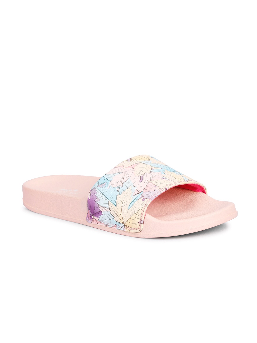 

SKORA Women Pink & Blue Printed Sliders