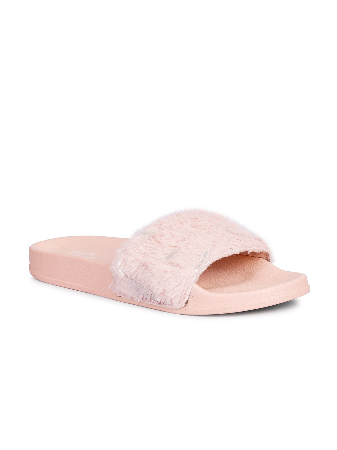 

SKORA Women Pink & Silver-Toned Fur Sliders