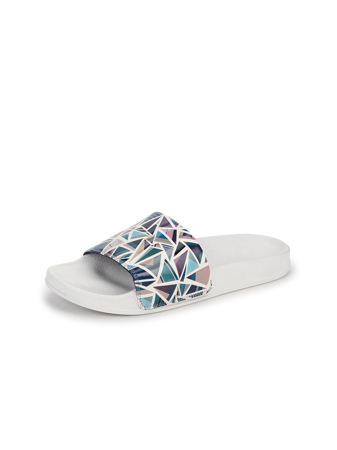 

SKORA Women White & Blue Printed Sliders