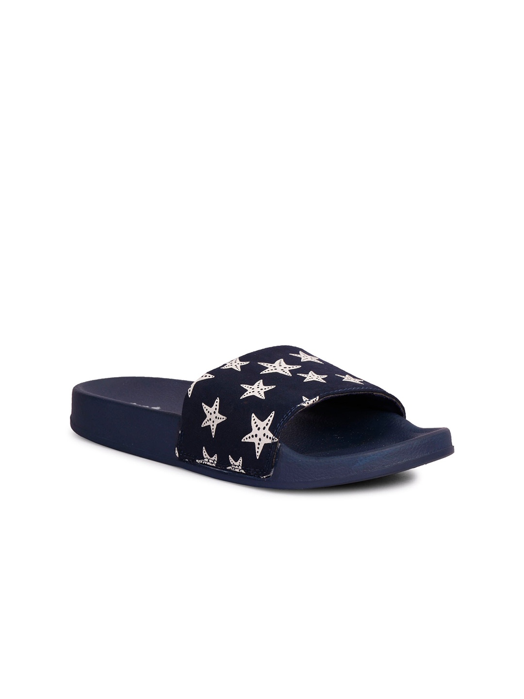 

SKORA Women Navy Blue & White Printed Sliders