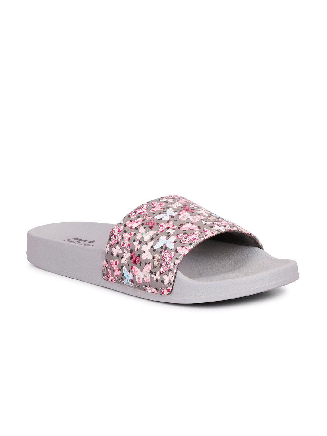 

SKORA Women Grey & Pink Printed Sliders