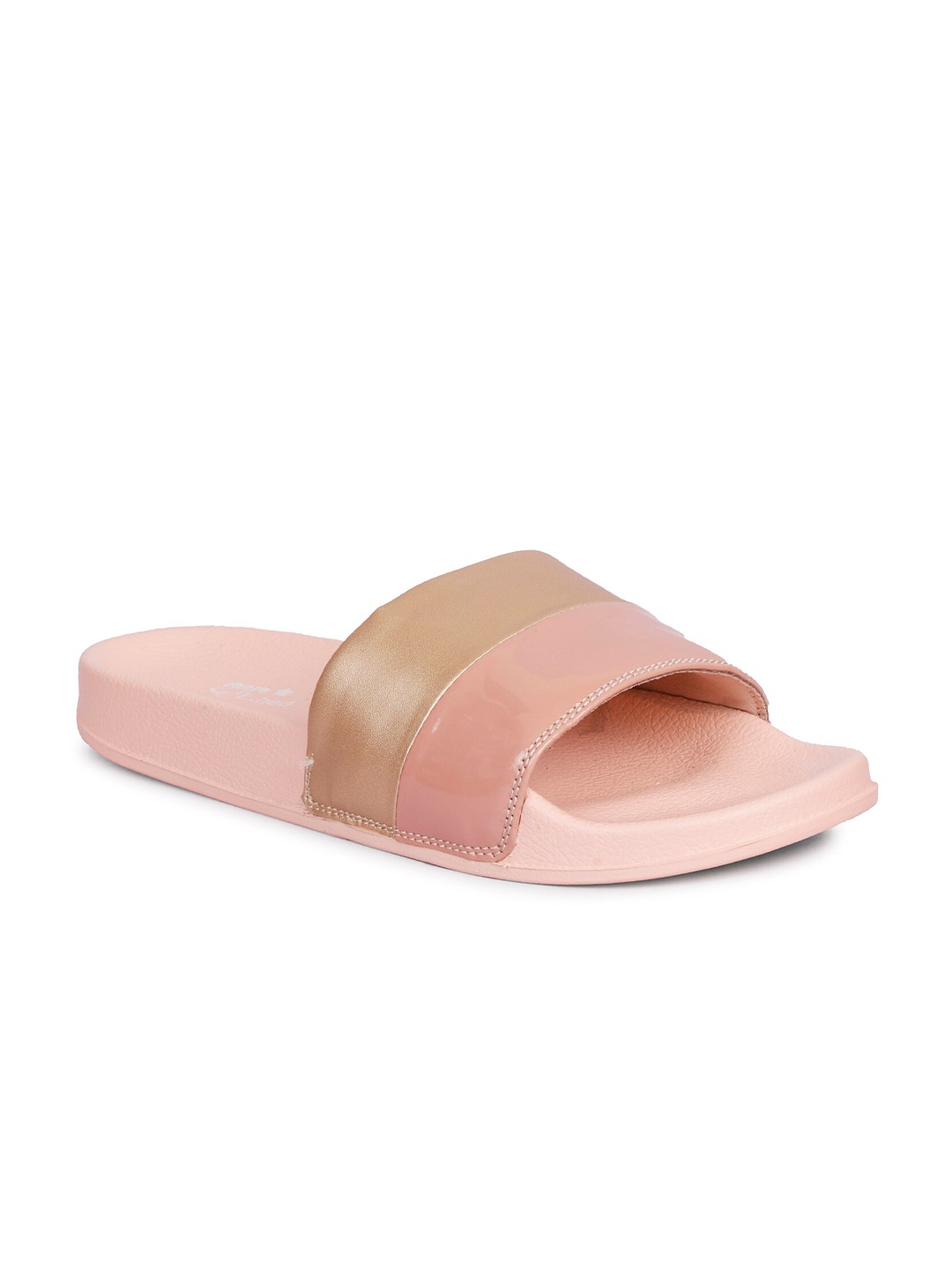 

SKORA Women Gold-Toned & Pink Colourblocked Sliders