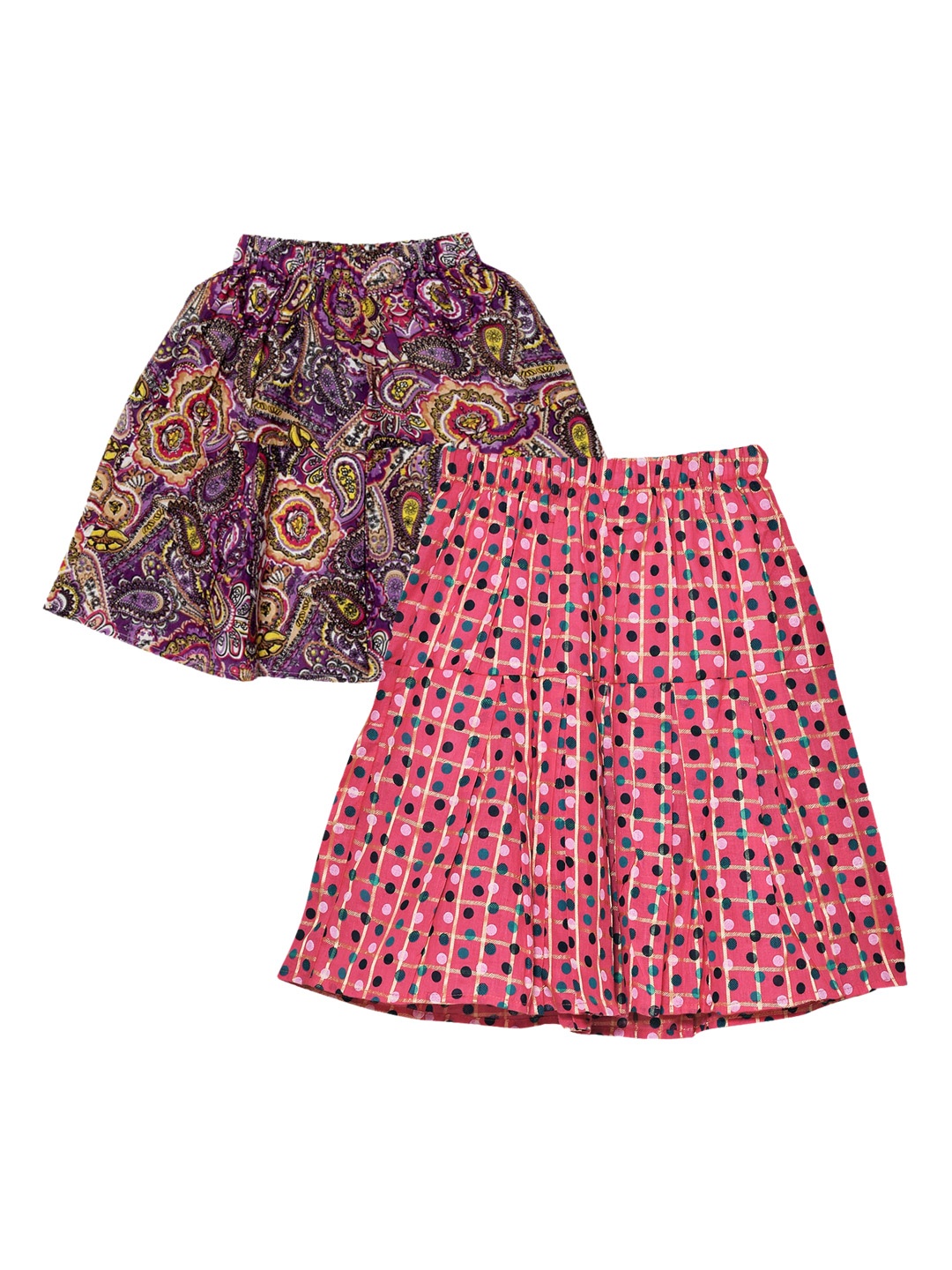 

Fashionable Girls Pack Of 2 Printed Pure Cotton Flared Skirts, Pink