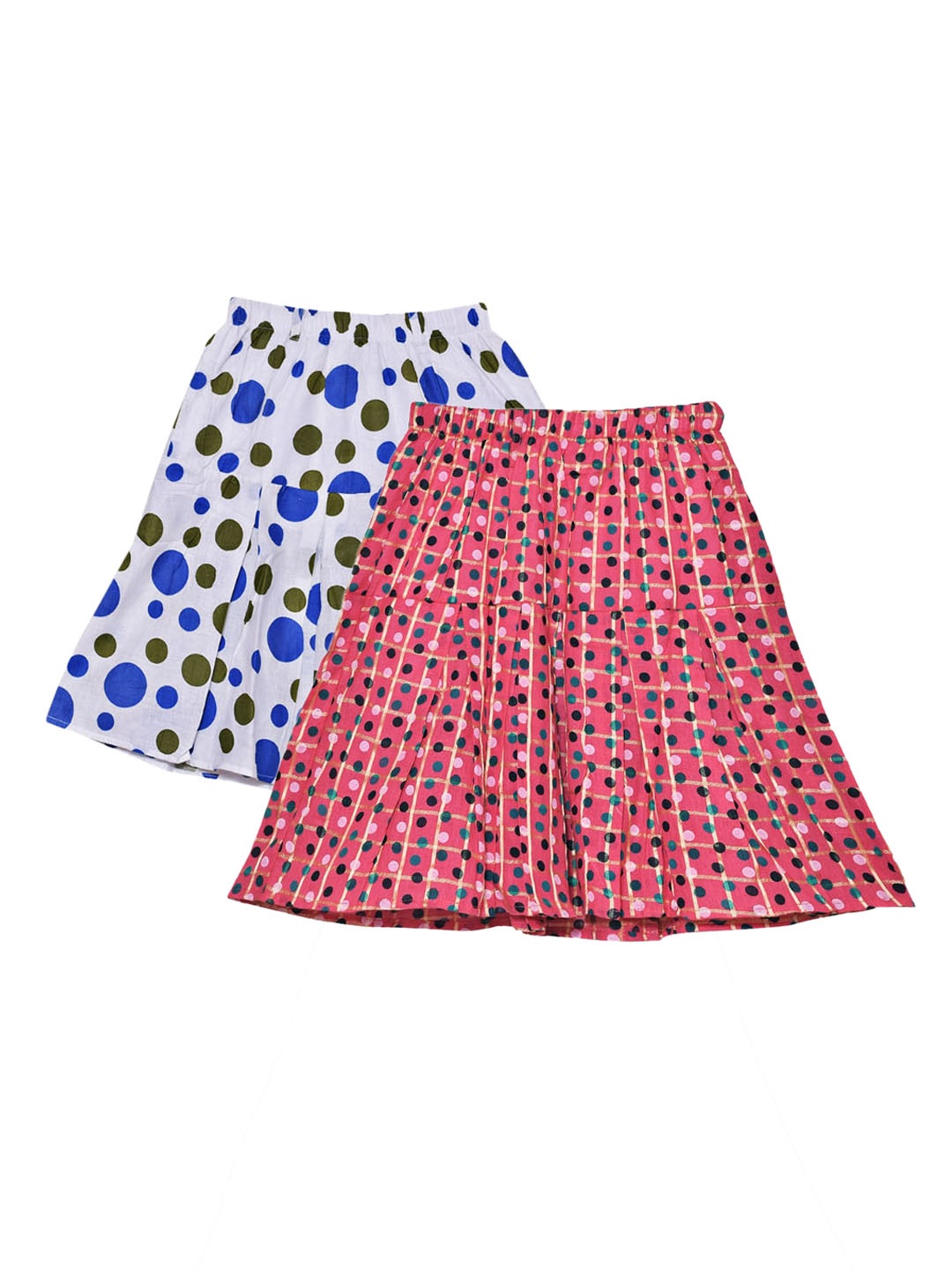 

Fashionable Girls Pack of 2 Printed Pure Cotton Knee Length A-Line Skirt, White