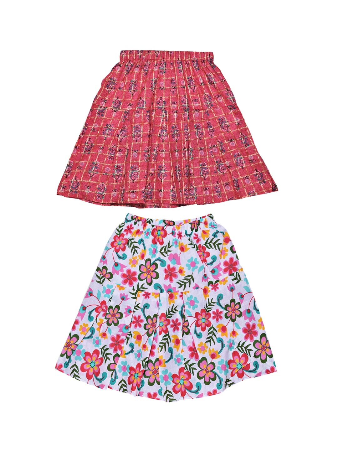 

Fashionable Girls Pack of 2 Printed Pure Cotton Knee Length A-Line Skirt, Pink