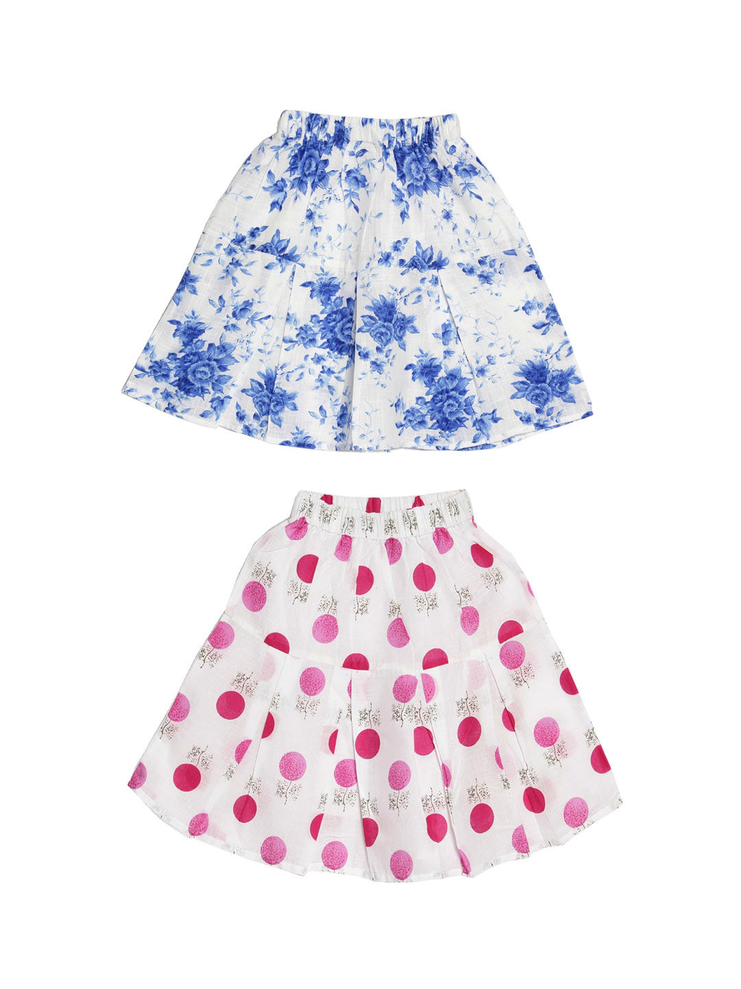 

Fashionable Girls Pack Of 2 Printed Pure Cotton Flared Knee-Length Skirt, White
