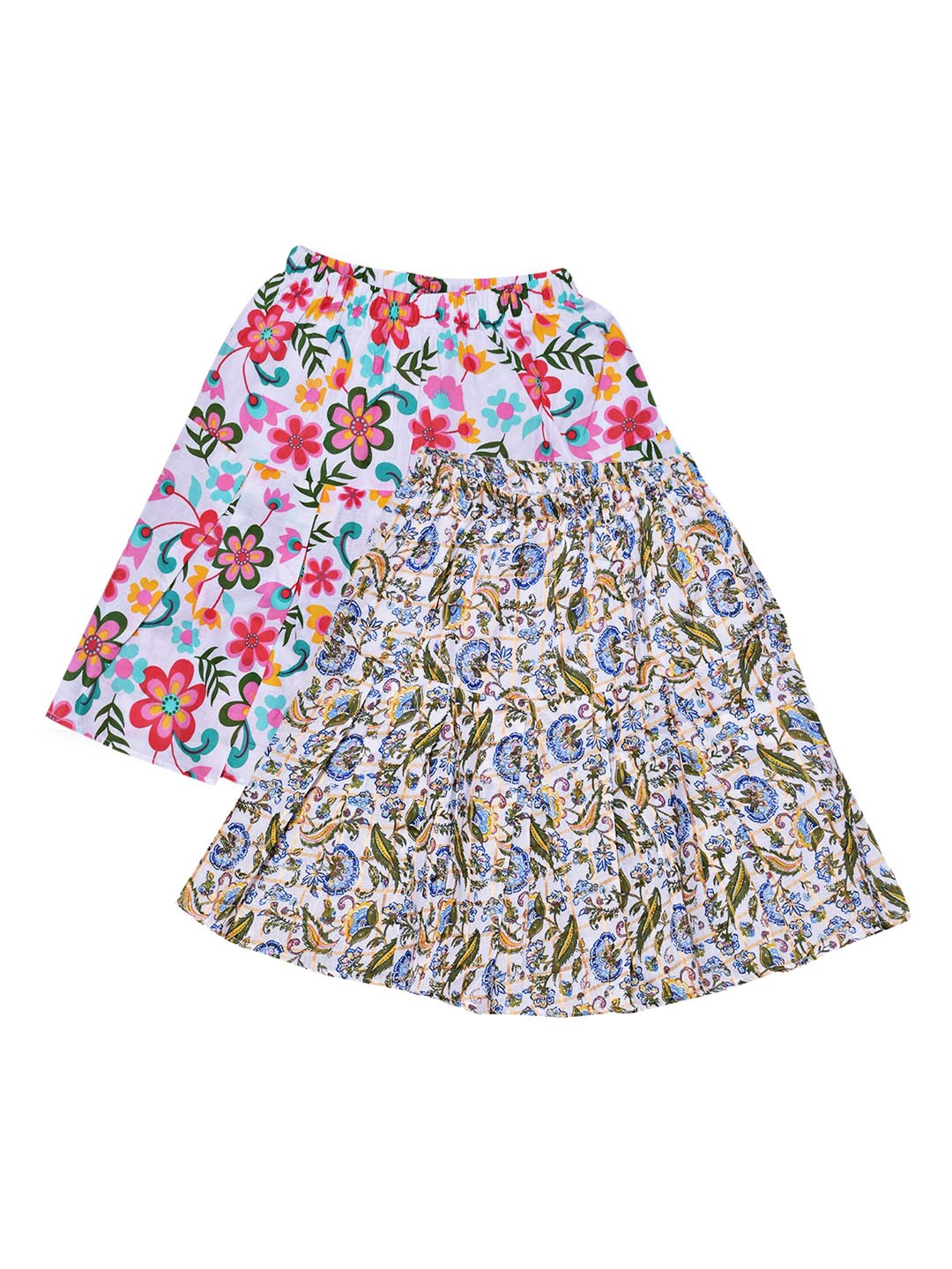 

Fashionable Girls Pack Of 2 Printed Pure Cotton Knee-Length A-Line Skirts, White