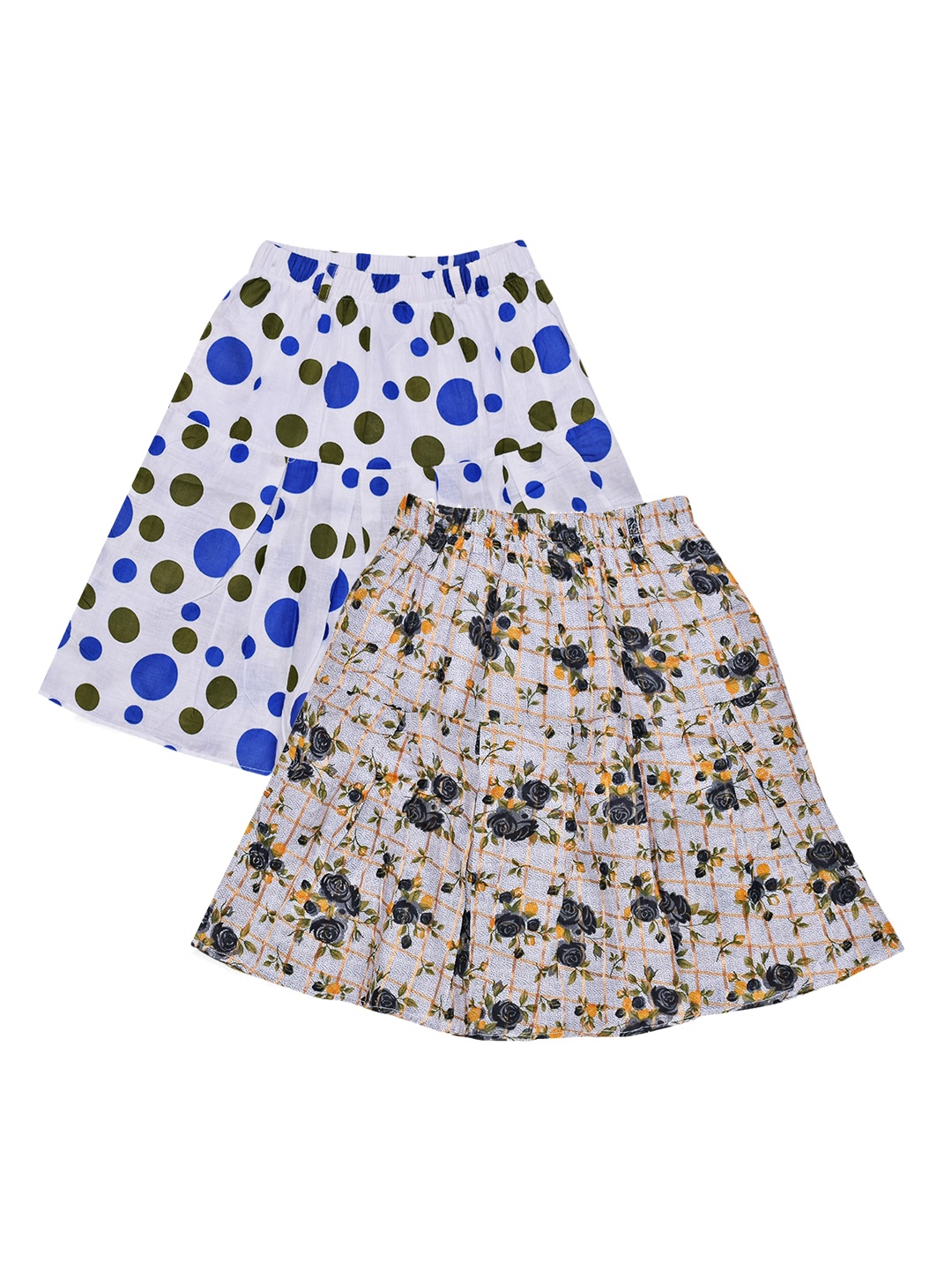 

Fashionable Girls Pack Of 2 Printed Pure Cotton Knee-Length A-Line Skirts, White