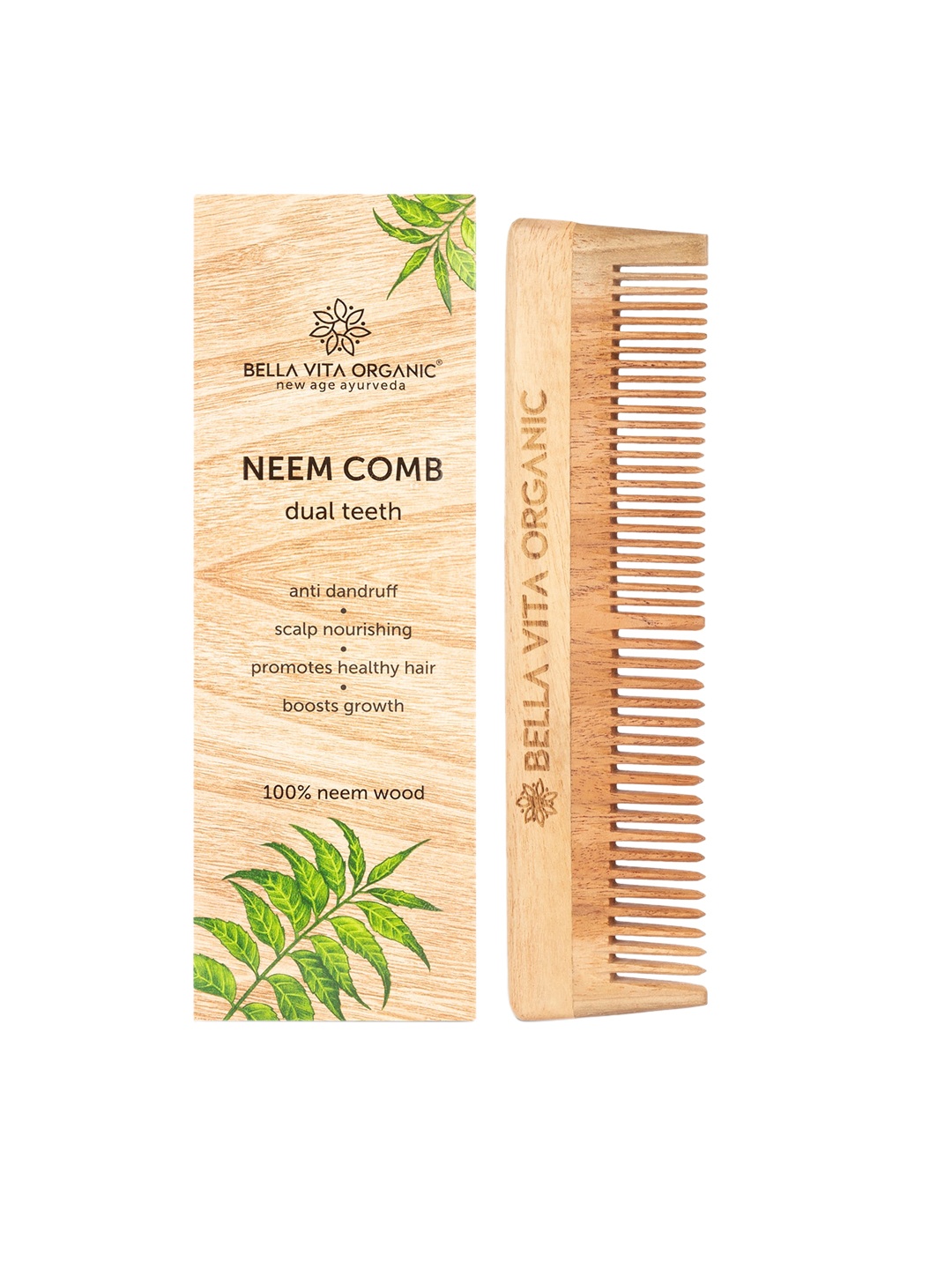 

Bella Vita Organic Brown Dual Teeth Scalp Nourishing & Anti-Dandruff 100% Neem Wood Comb