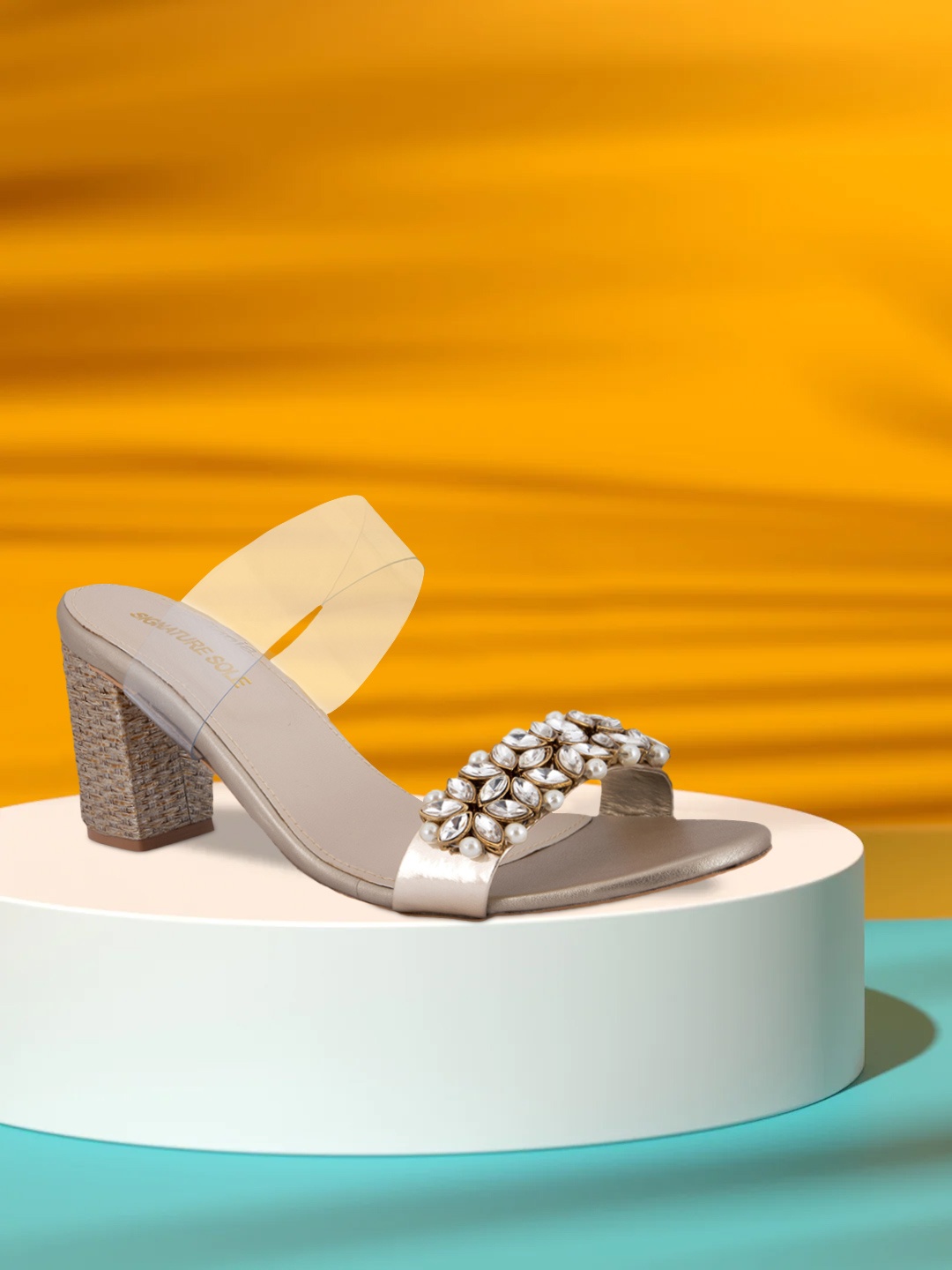 

Signature Sole Gold-Toned Ethnic Block Sandals