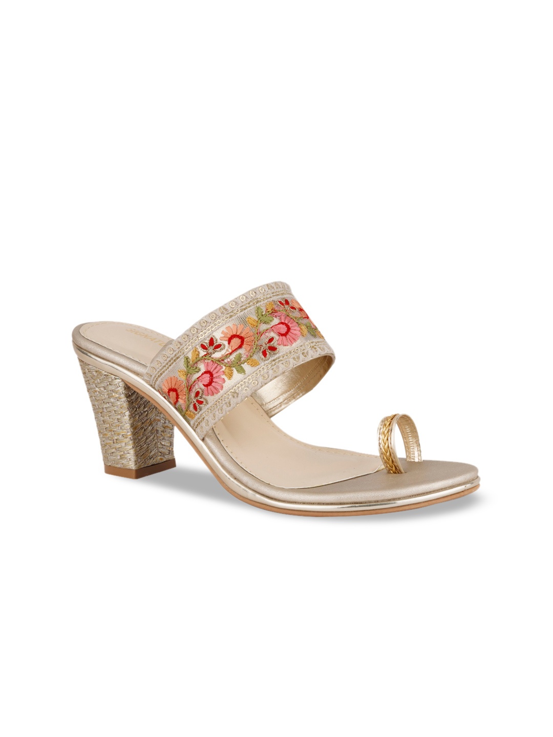 

Signature Sole Gold-Toned Ethnic Block Sandals