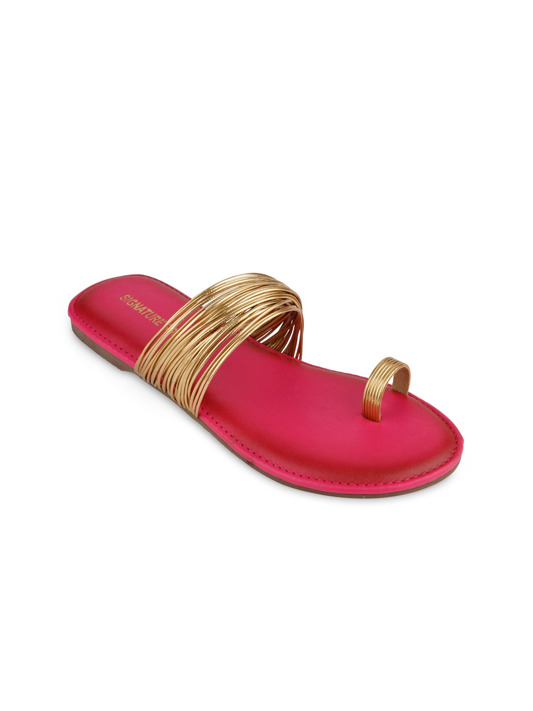 

Signature Sole Women Pink Colourblocked Leather Ethnic One Toe Flats