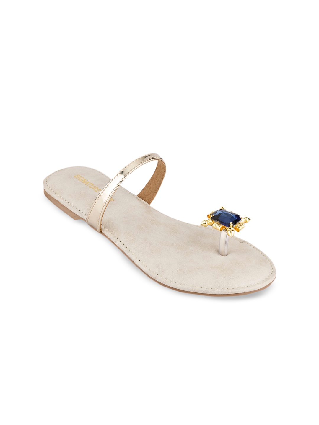 

Signature Sole Women White Ethnic One Toe Flats