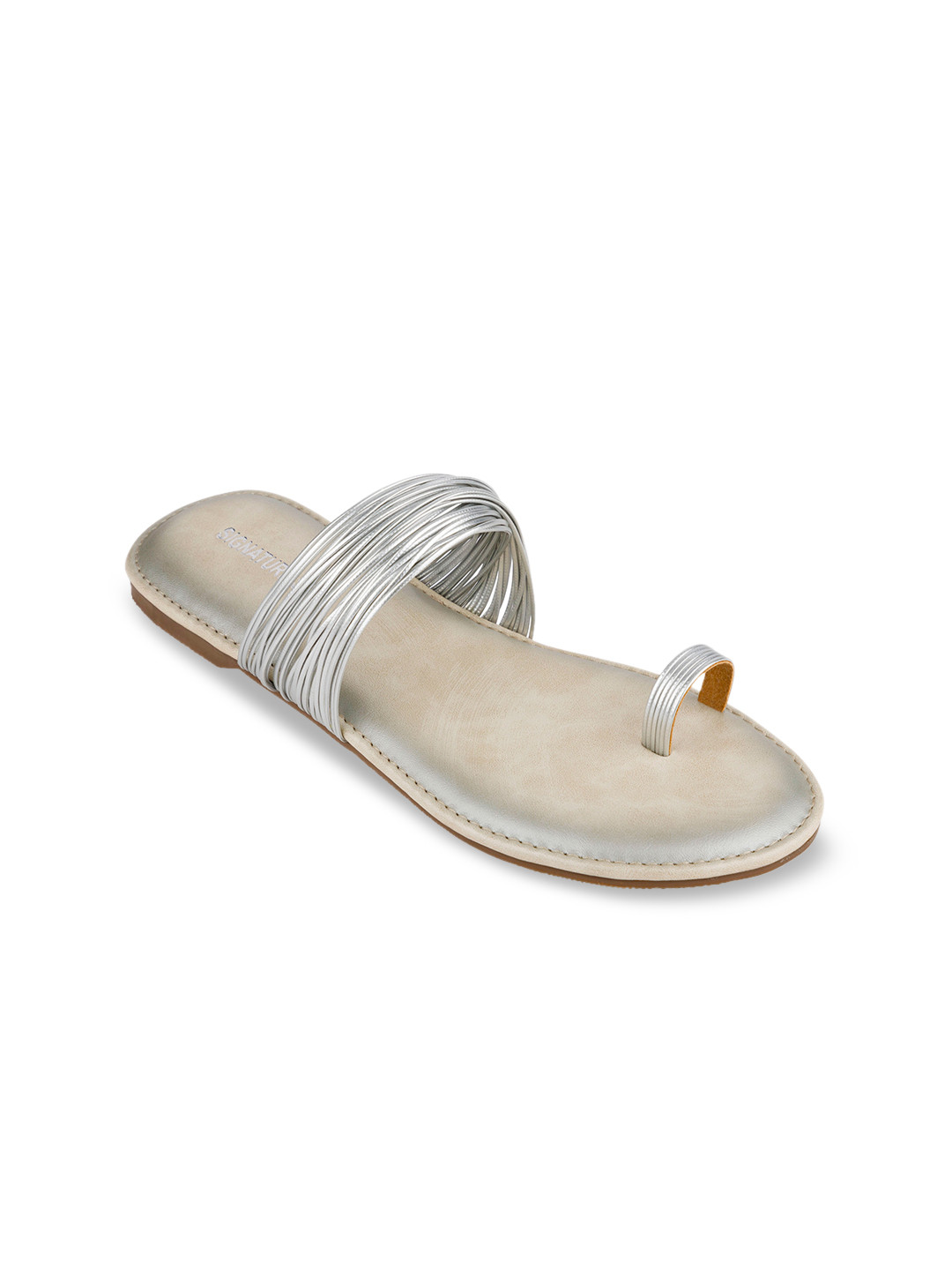 

Signature Sole Women Off White Ethnic One Toe Flats