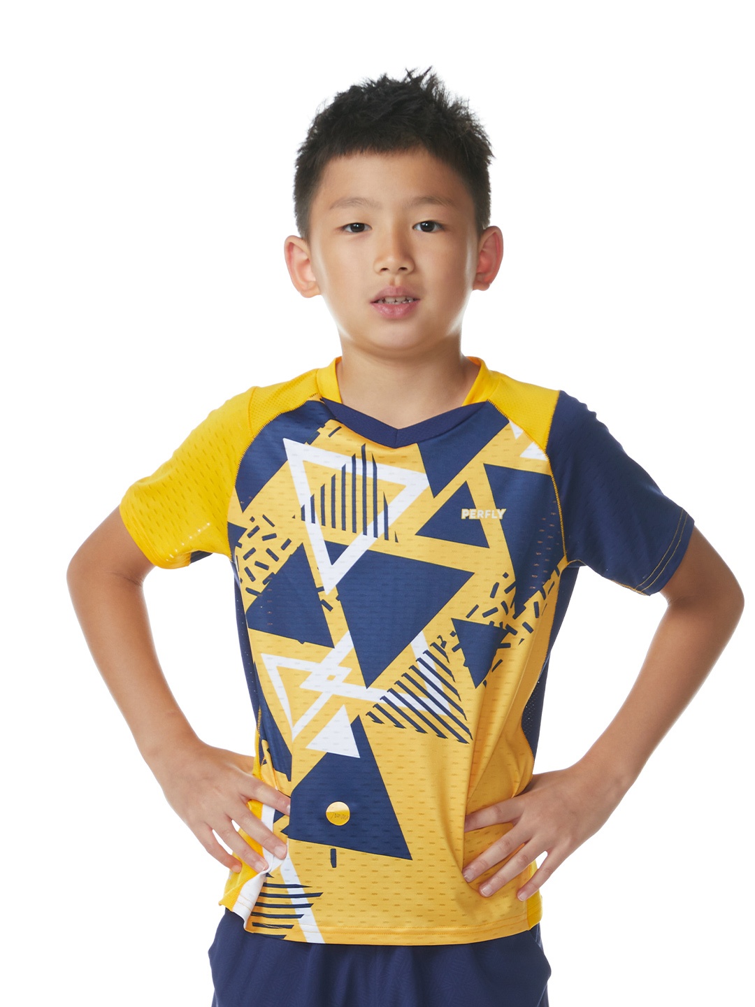 

PERFLY By Decathlon Kids Unisex Yellow Blue Printed Badminton T-Shirt, Mustard