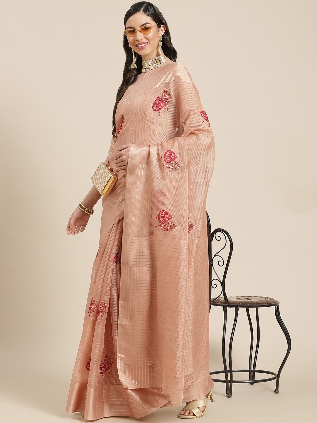 

SERONA FABRICS Pink Ethnic Motifs Embroidered Saree