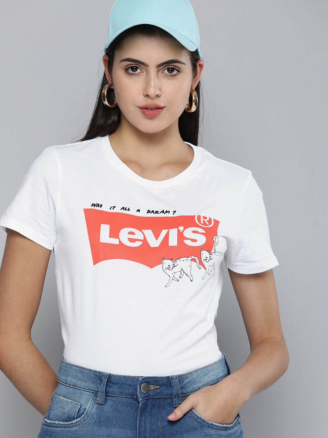 

Levis Women White Brand Logo Printed Pure Cotton T-shirt