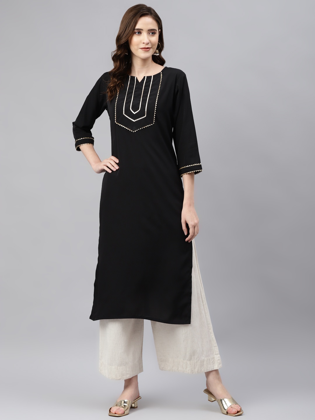 

Sasimo Women Black & Golden Yoke Design Gotta Patti Kurta