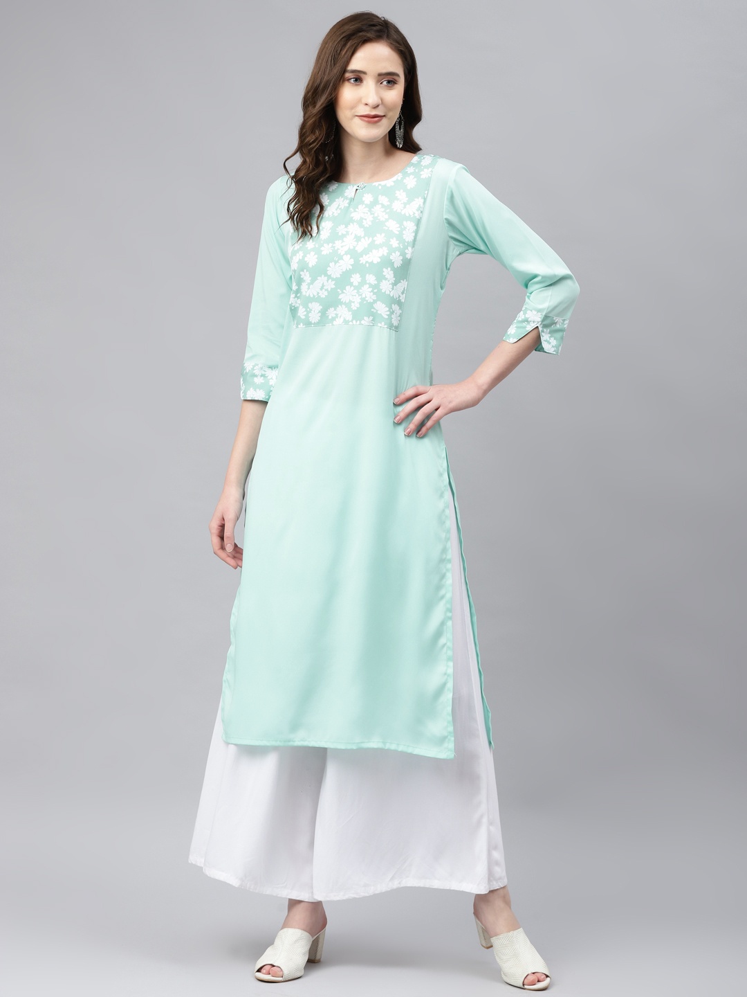 

Sasimo Women Sea Green & White Printed Floral Kurta
