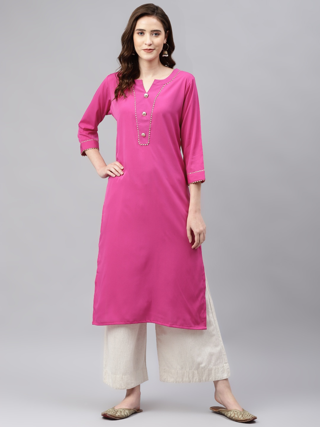 

Sasimo Women Pink Solid Yoke Design Gotta Patti Kurta